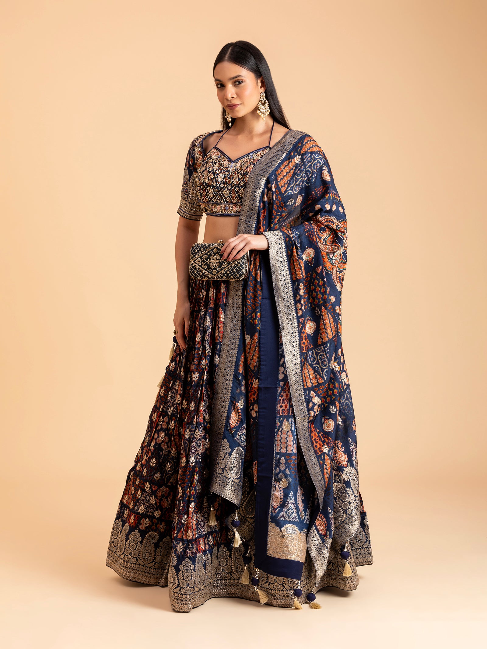 Navy Printed Heritage Mosaic Lehenga