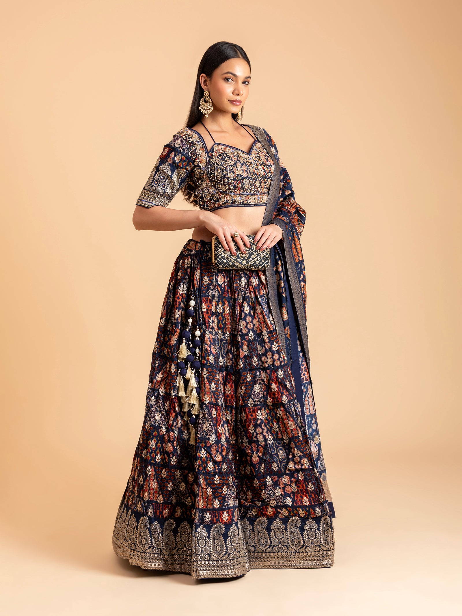 Navy Printed Heritage Mosaic Lehenga