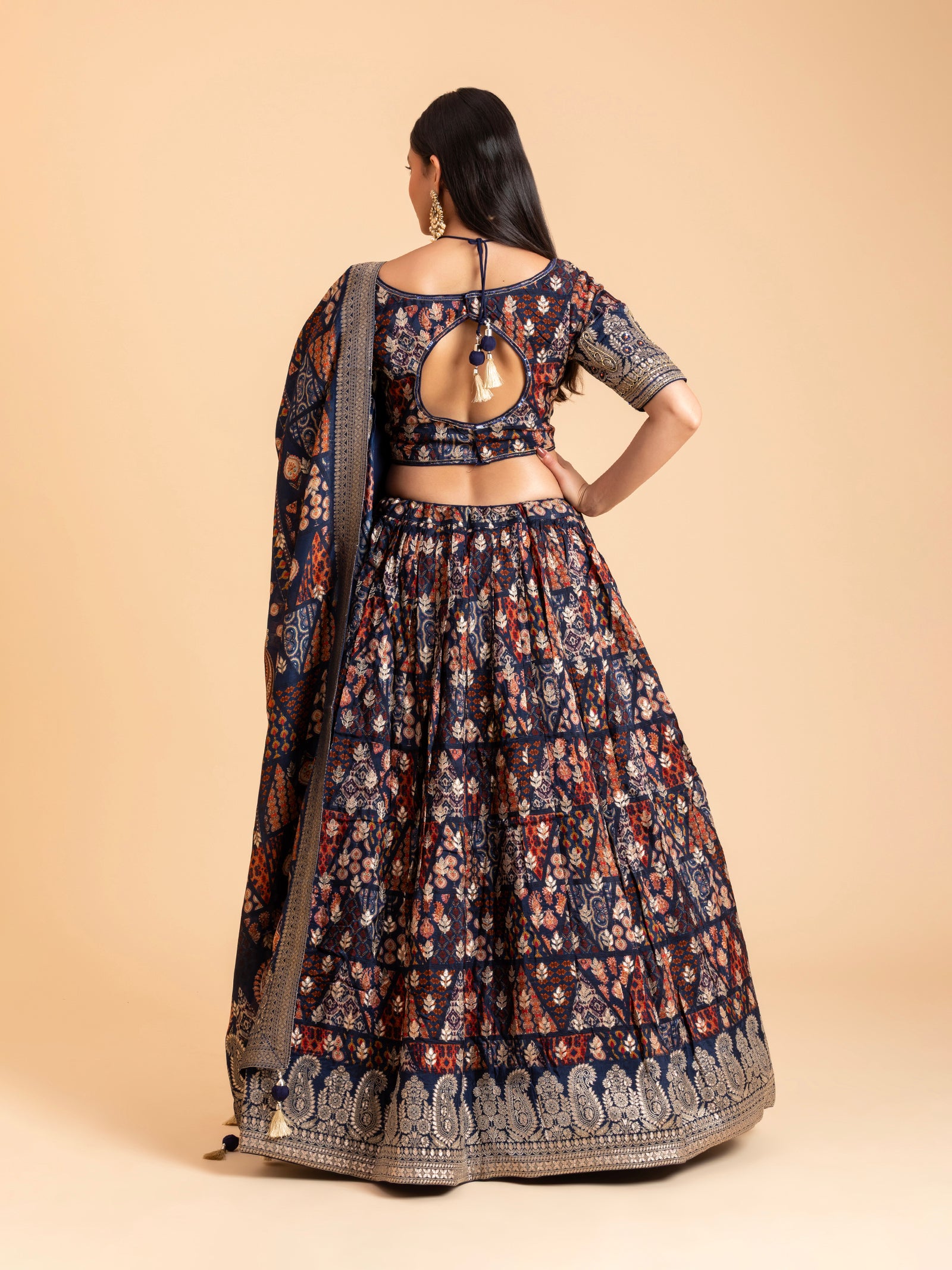 Navy Printed Heritage Mosaic Lehenga