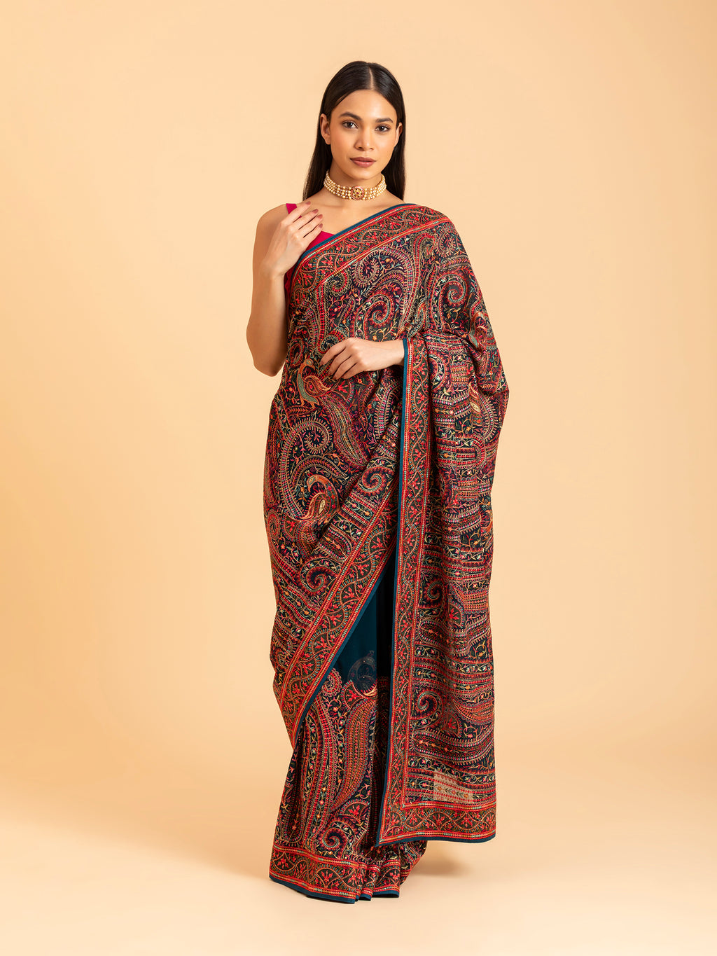 Crimson & Forest Paisley Saree
