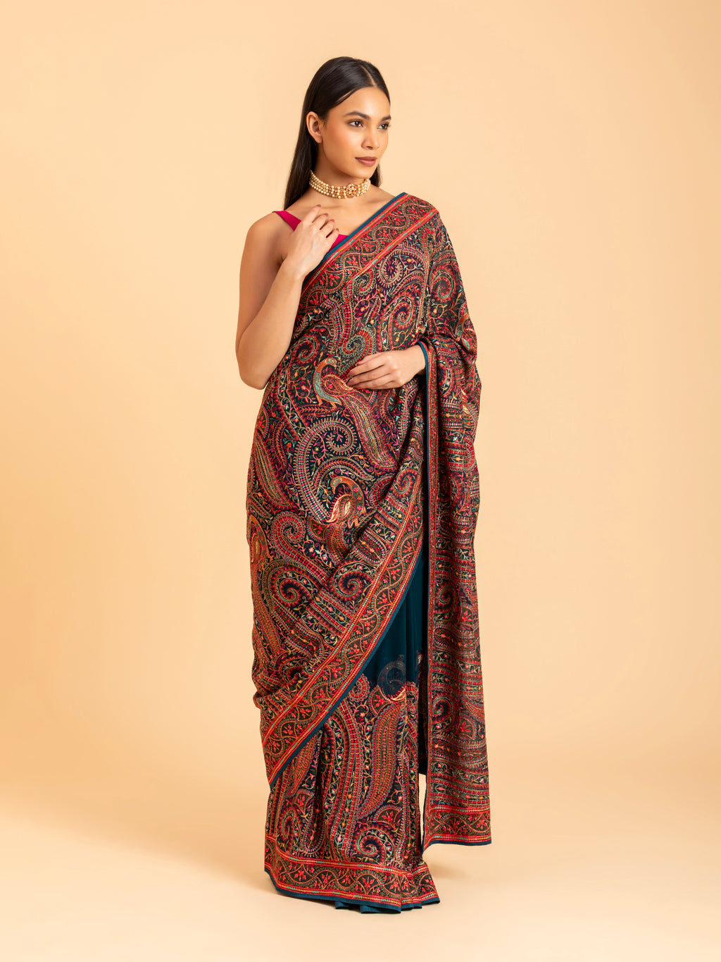 Crimson & Forest Paisley Saree