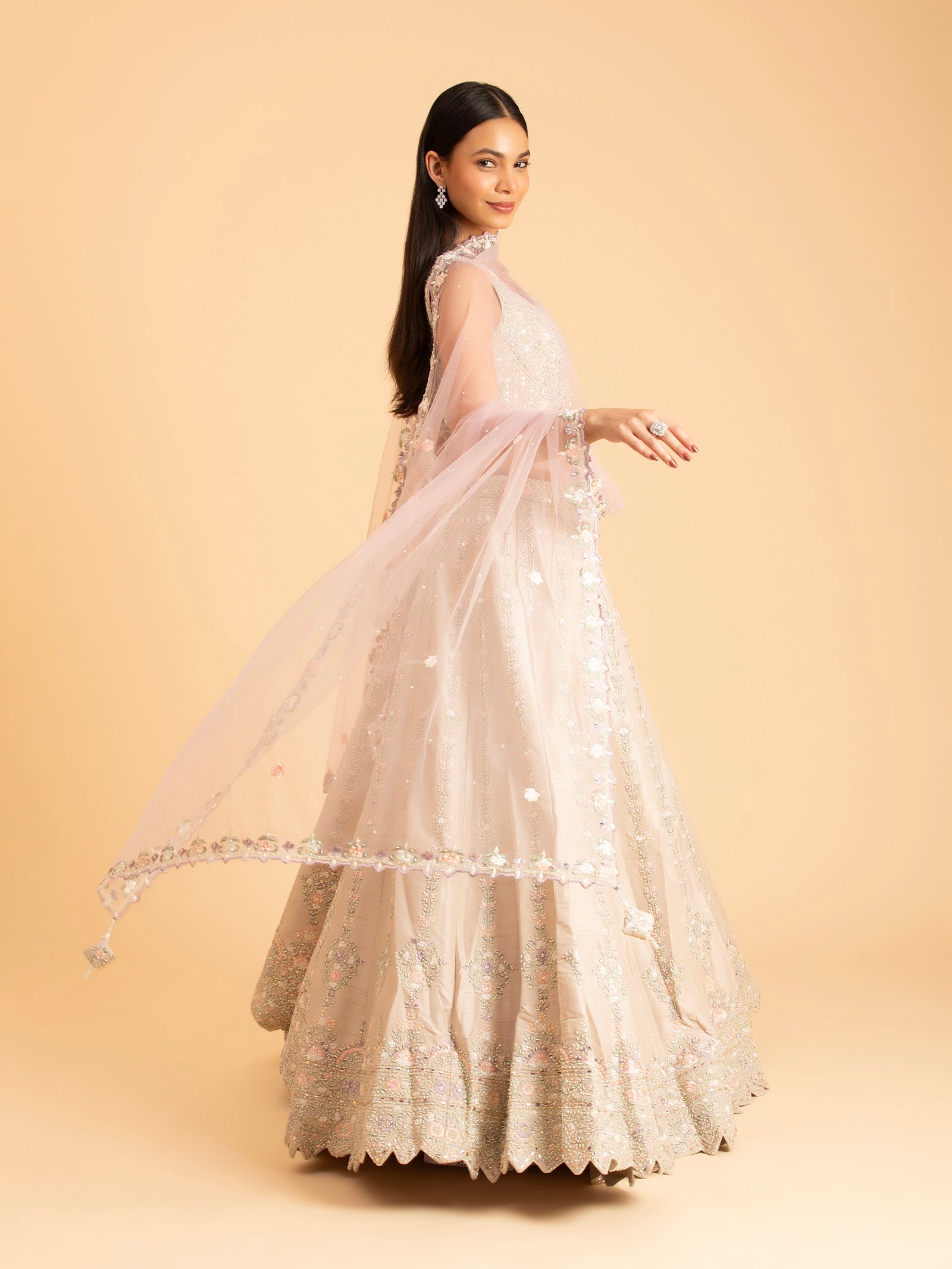 Champagne Lavender Floral Embroidered Lehenga