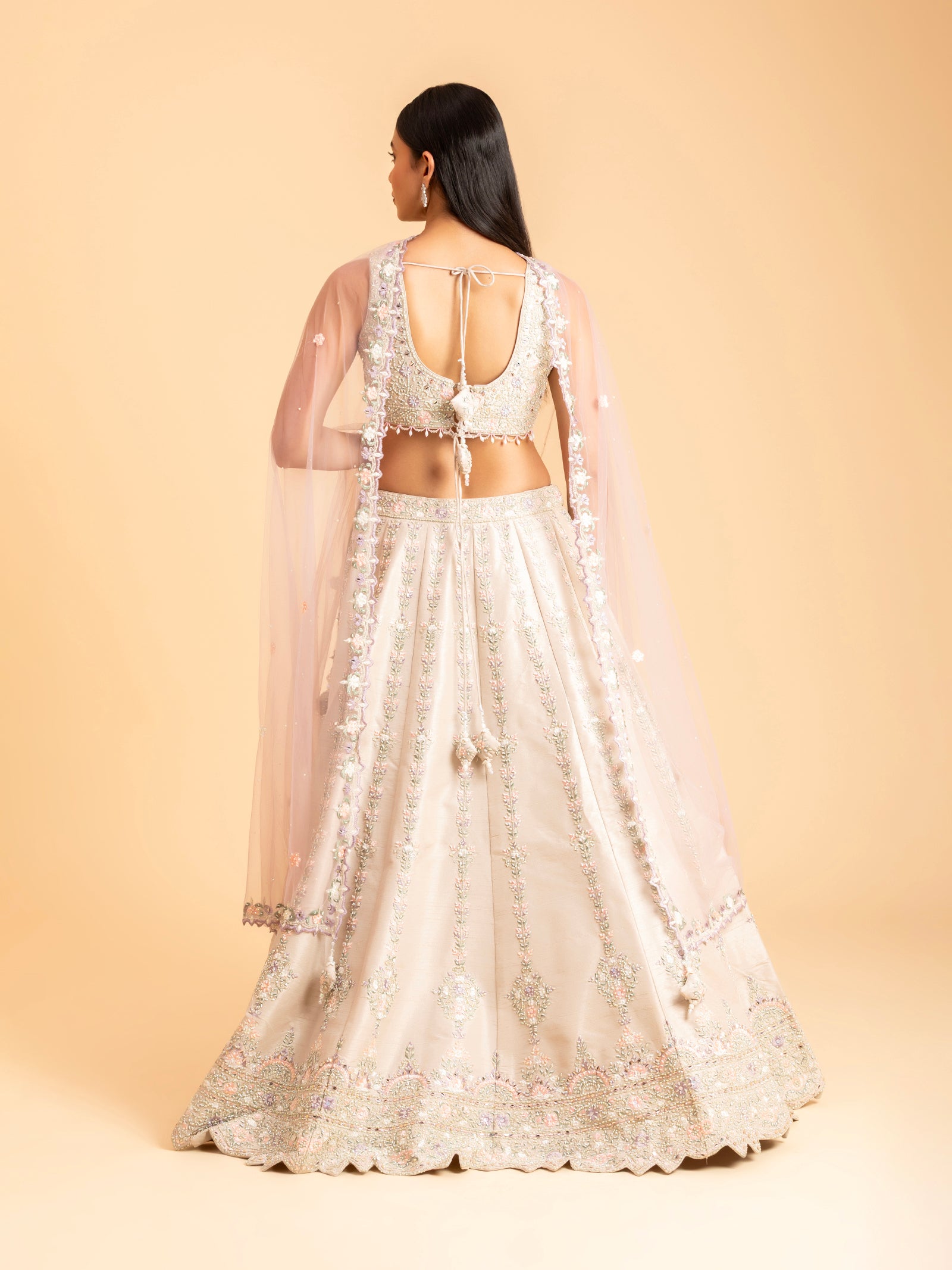 Champagne Lavender Floral Embroidered Lehenga