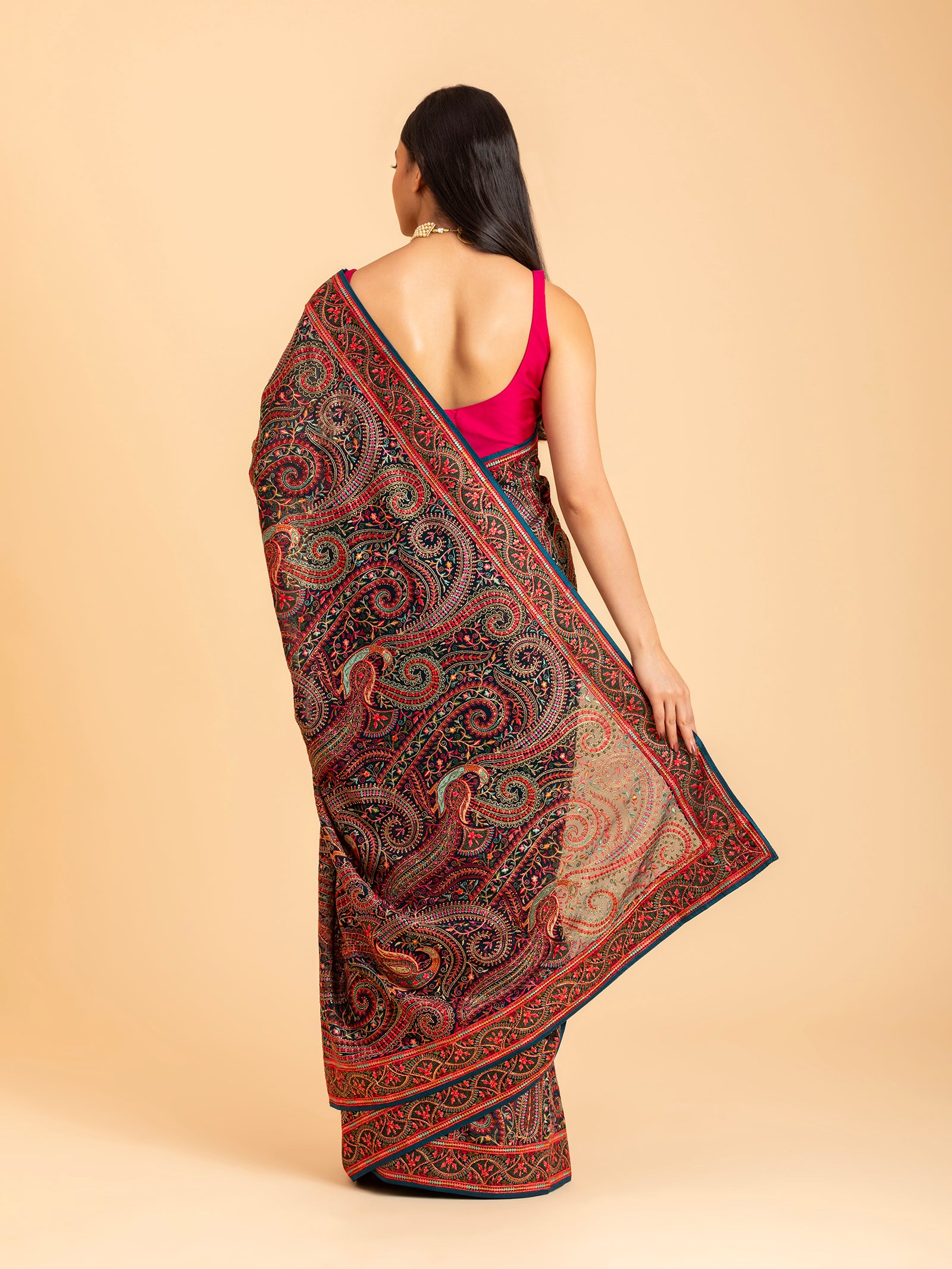 Crimson & Forest Paisley Saree