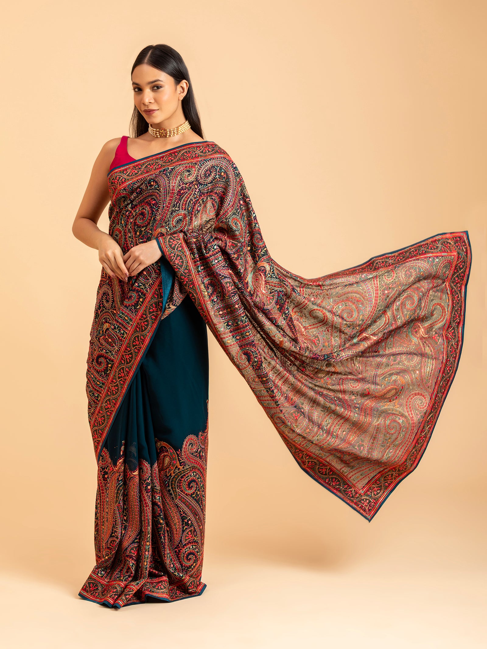 Crimson & Forest Paisley Saree