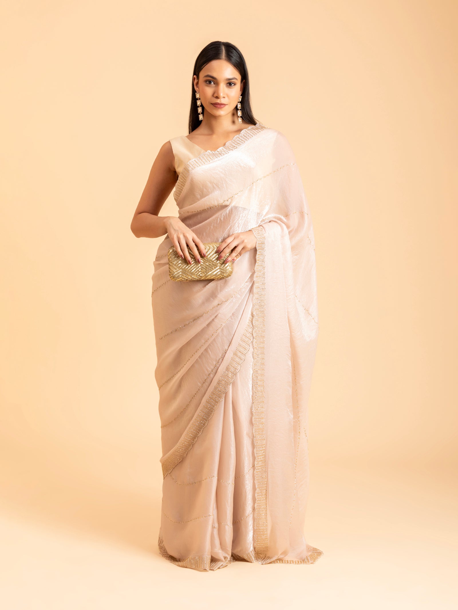 Champagne Luster Scalloped Saree