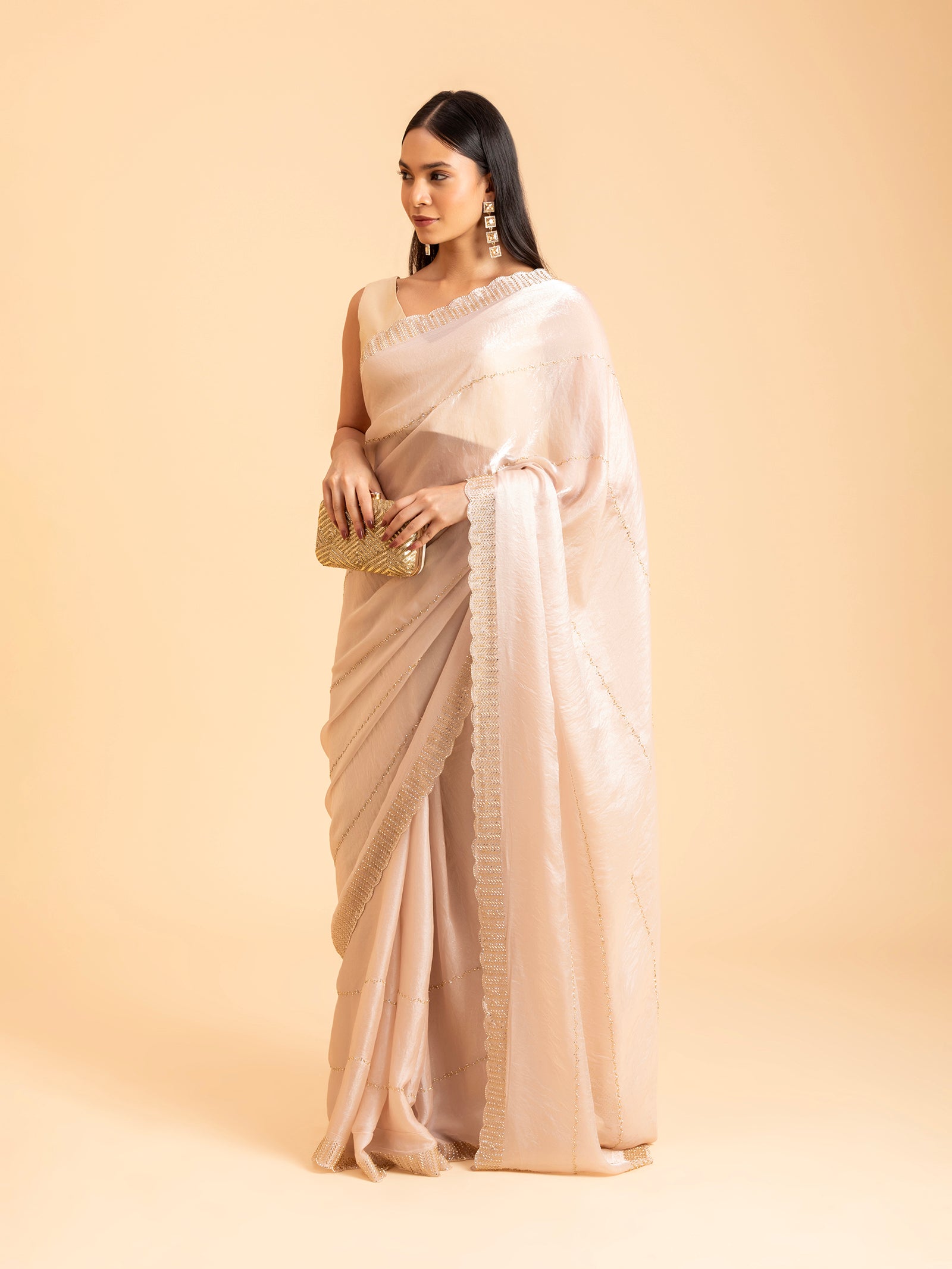 Champagne Luster Scalloped Saree
