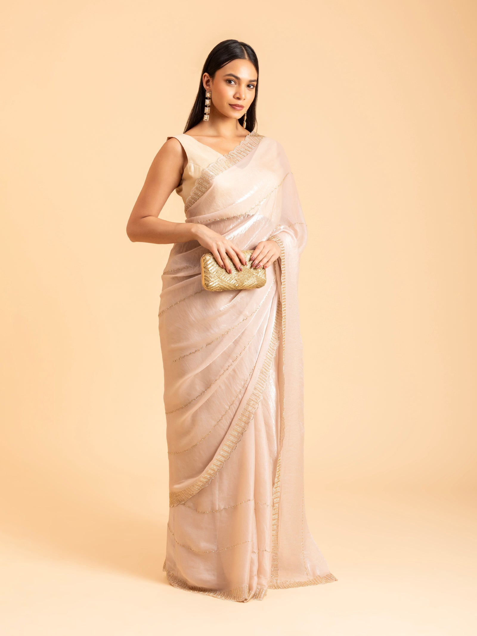 Champagne Luster Scalloped Saree