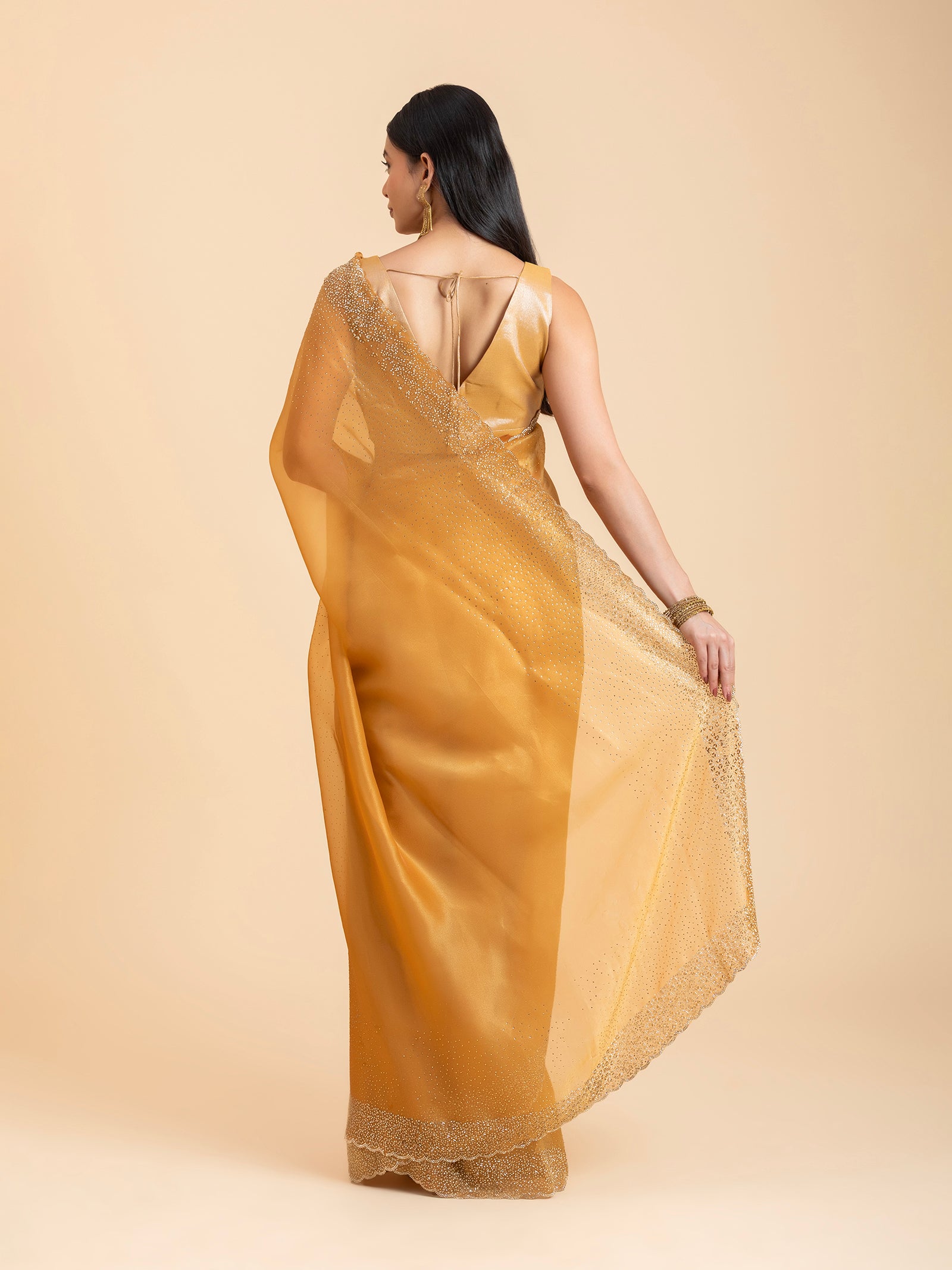 Amber Honey Scalloped Crystal Saree
