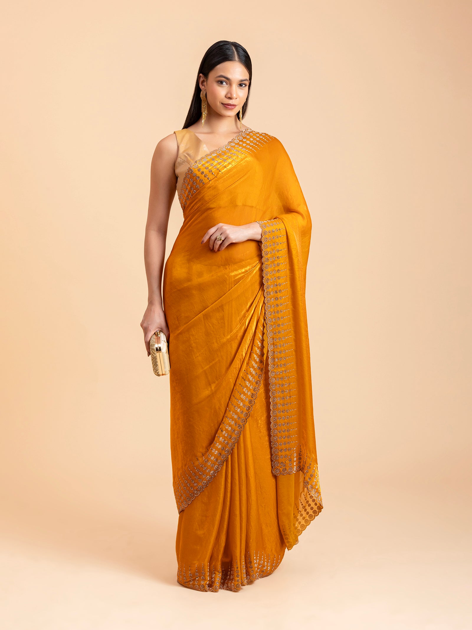 Tuscan Mustard Geometric Scalloped Saree
