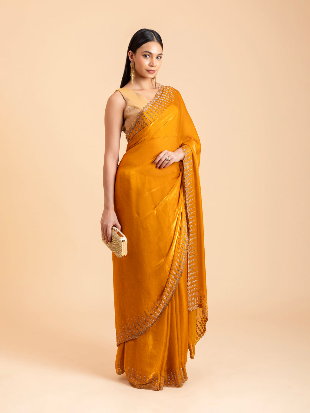 Tuscan Mustard Geometric Scalloped Saree