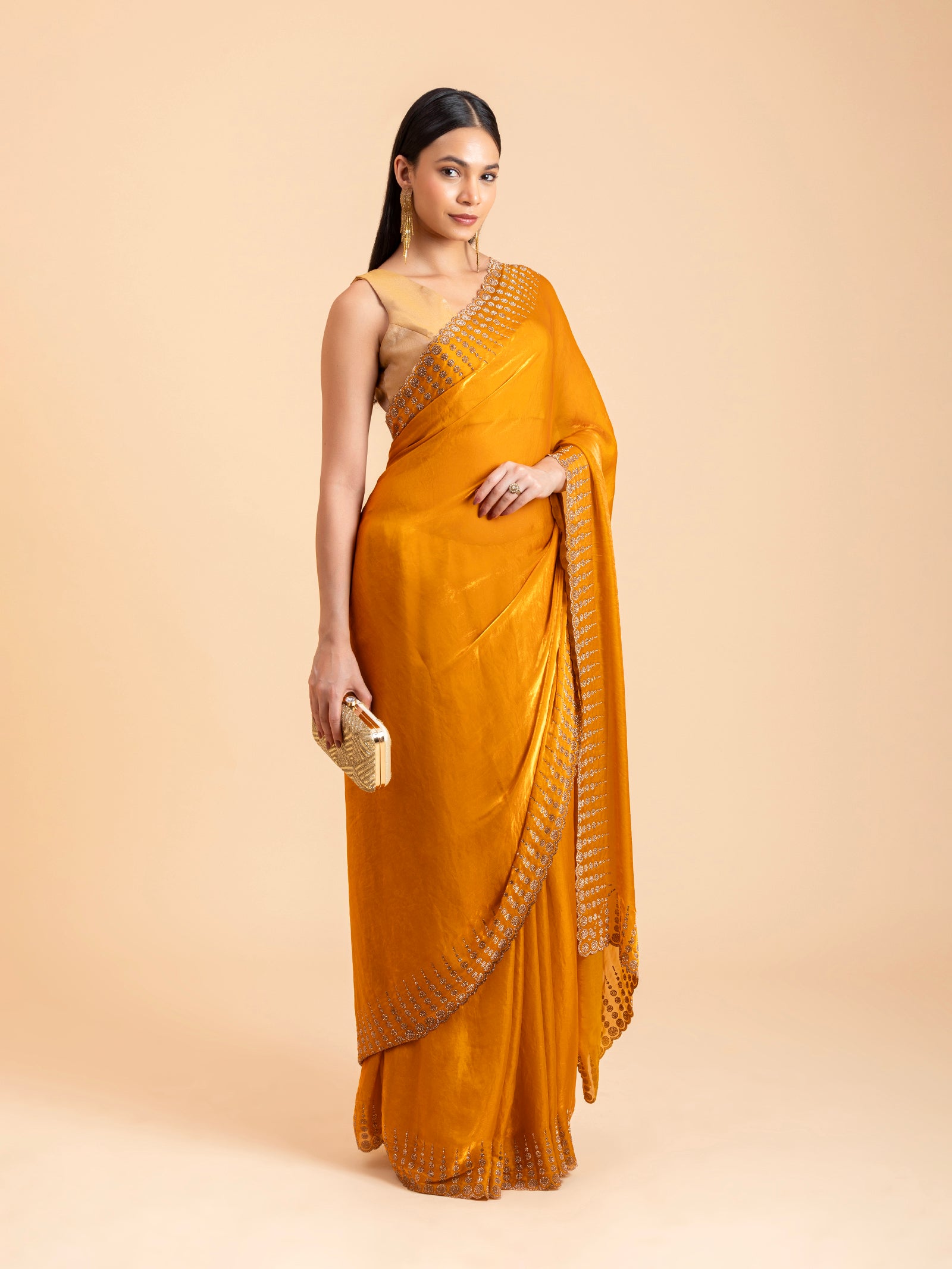 Tuscan Mustard Geometric Scalloped Saree