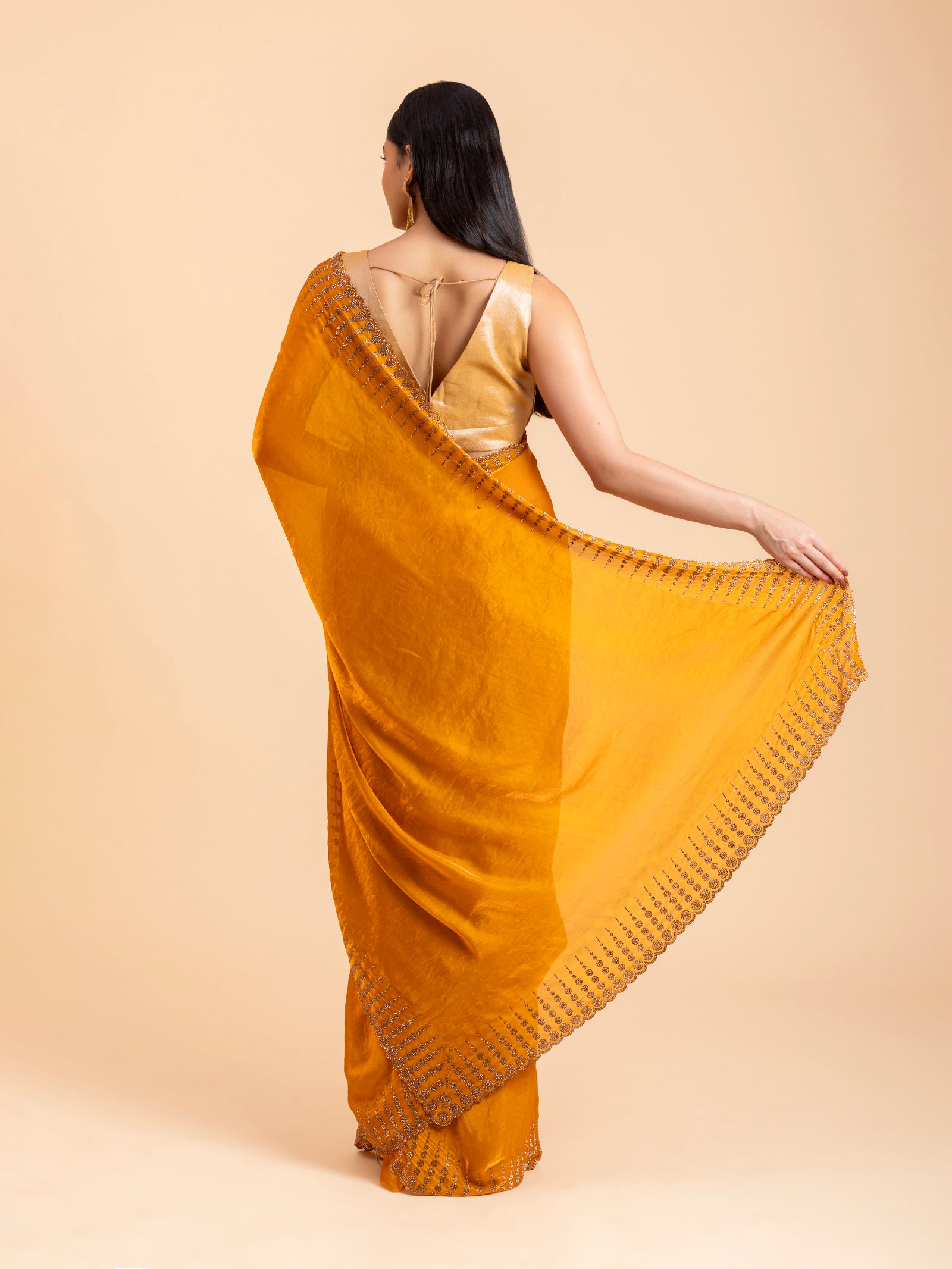 Tuscan Mustard Geometric Scalloped Saree