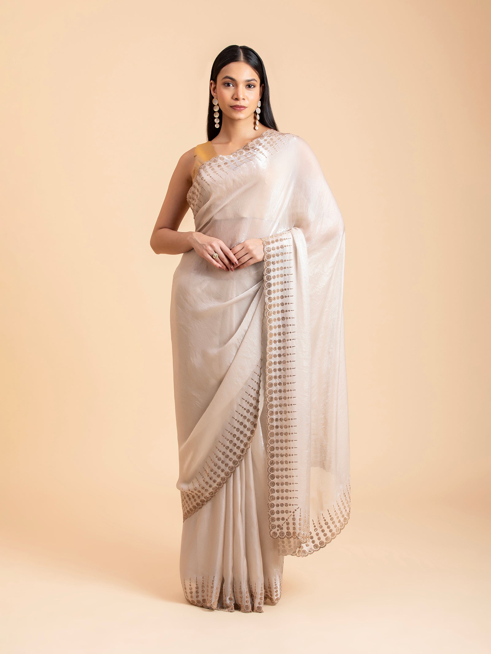 Ivory Cream Geometric Scalloped Saree