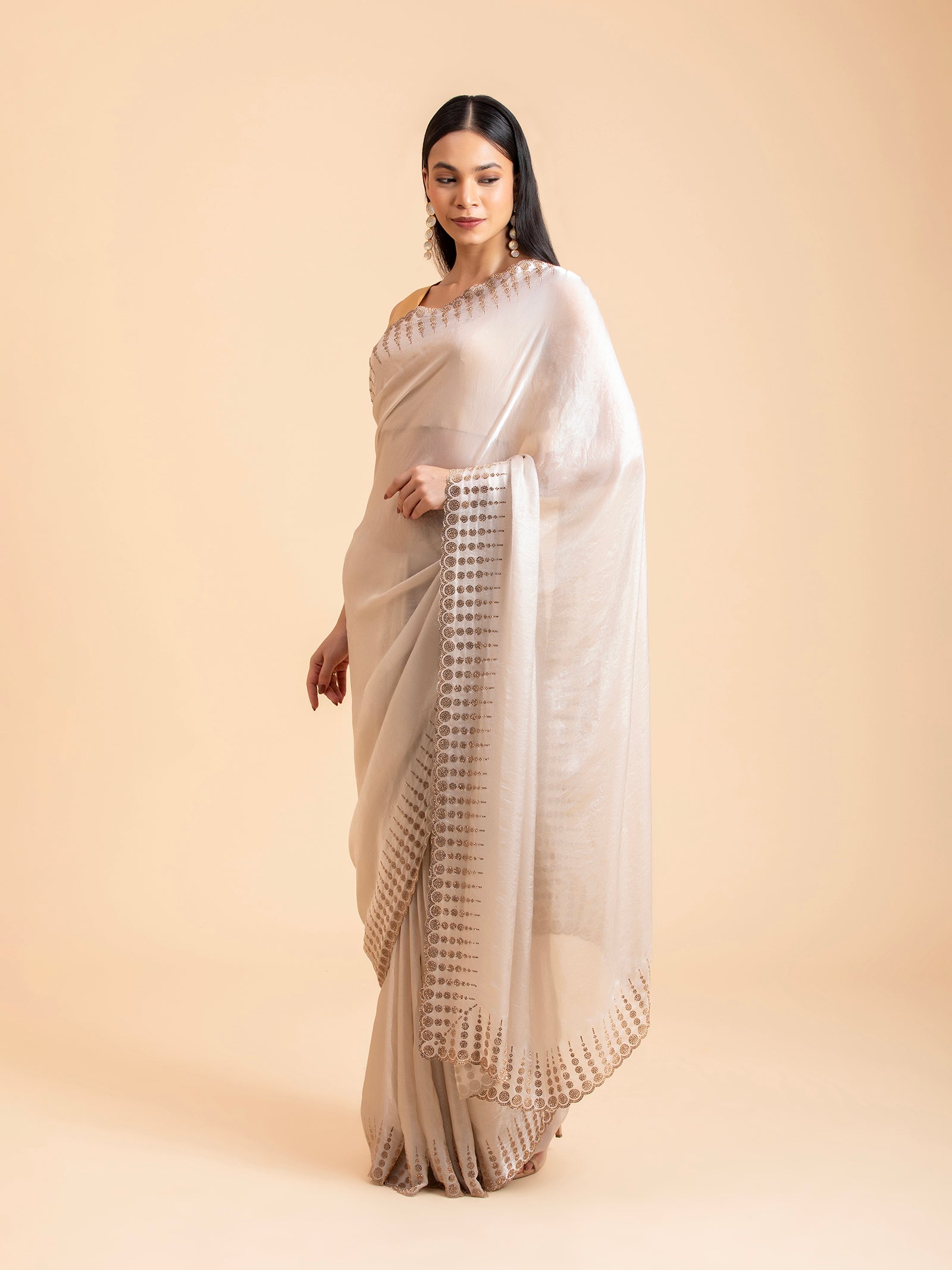 Ivory Cream Geometric Scalloped Saree