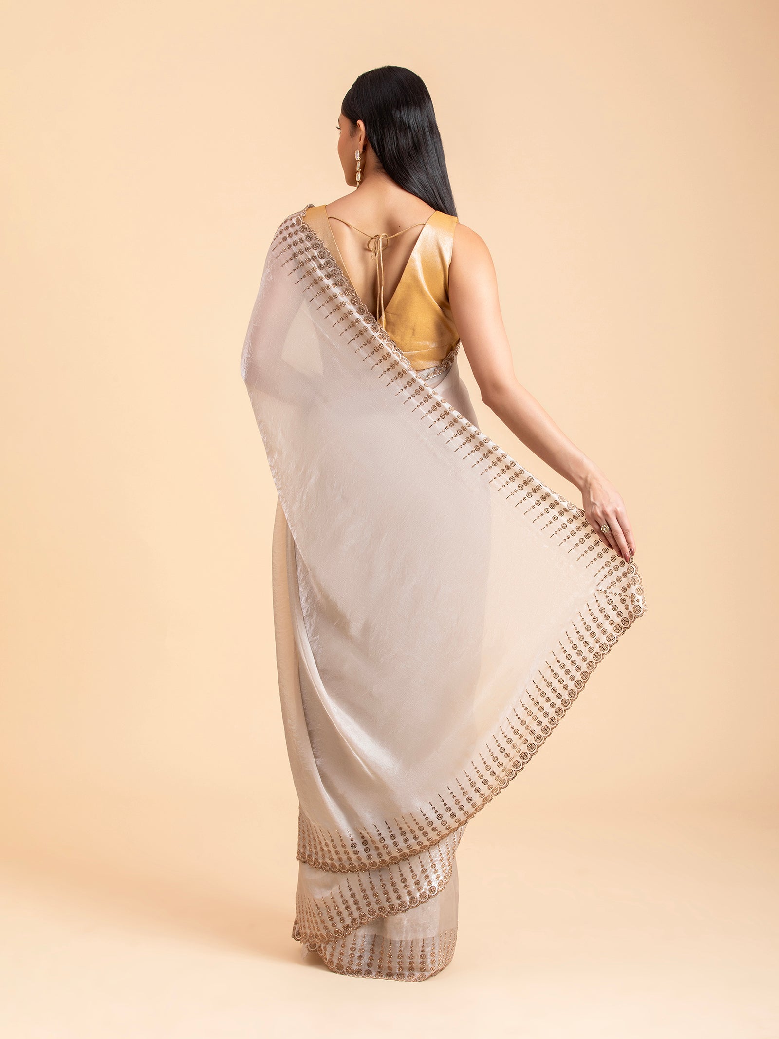 Ivory Cream Geometric Scalloped Saree