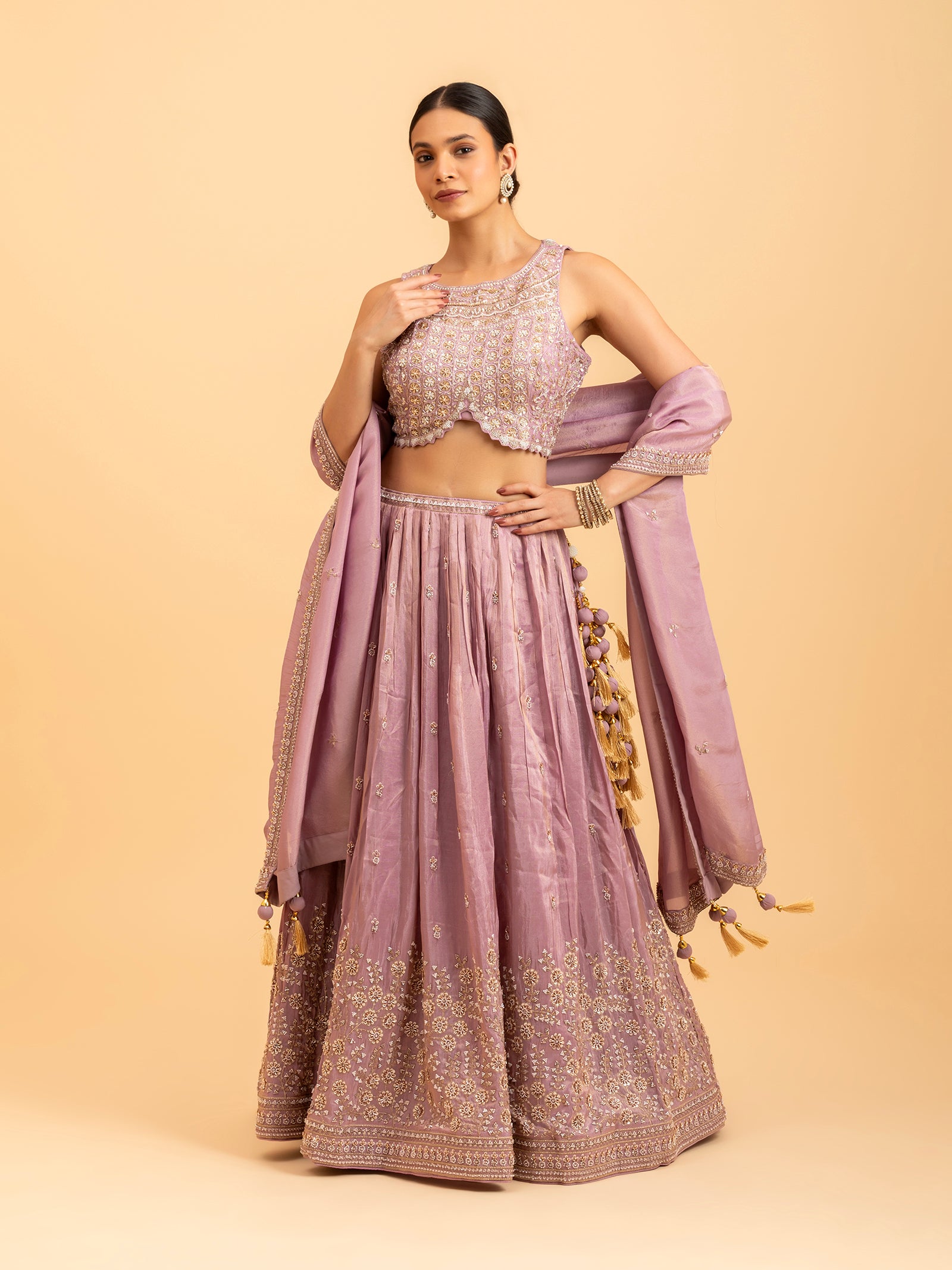 Mauve Orchid Embroidered Lehenga