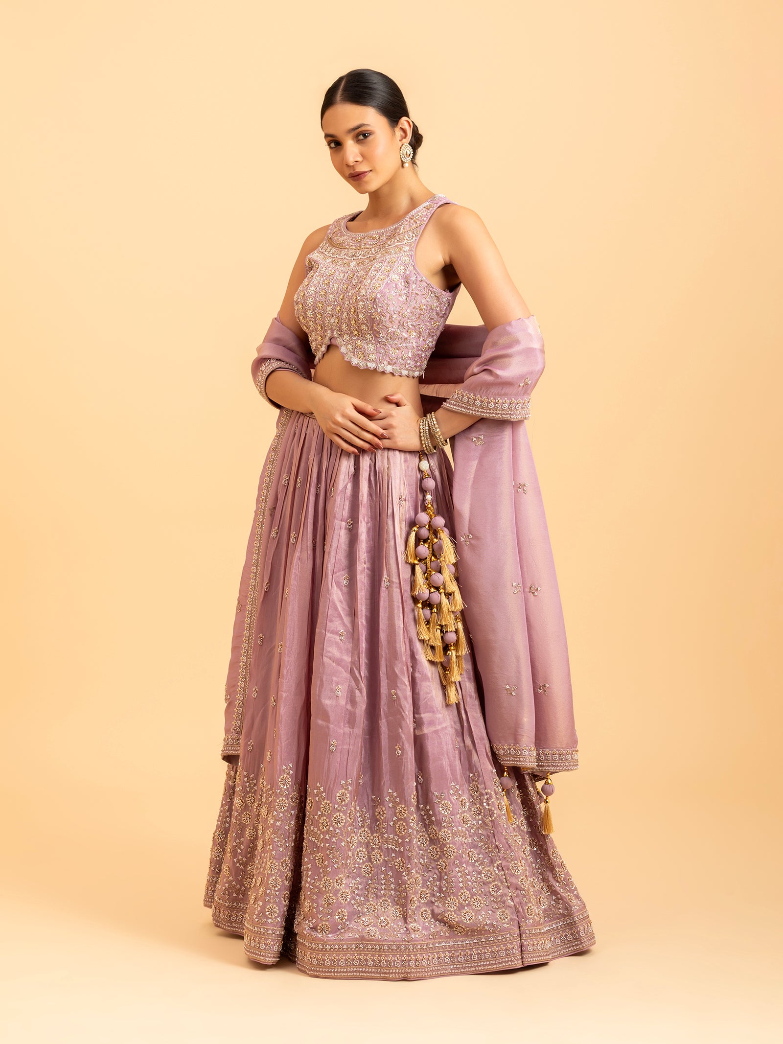Mauve Orchid Embroidered Lehenga