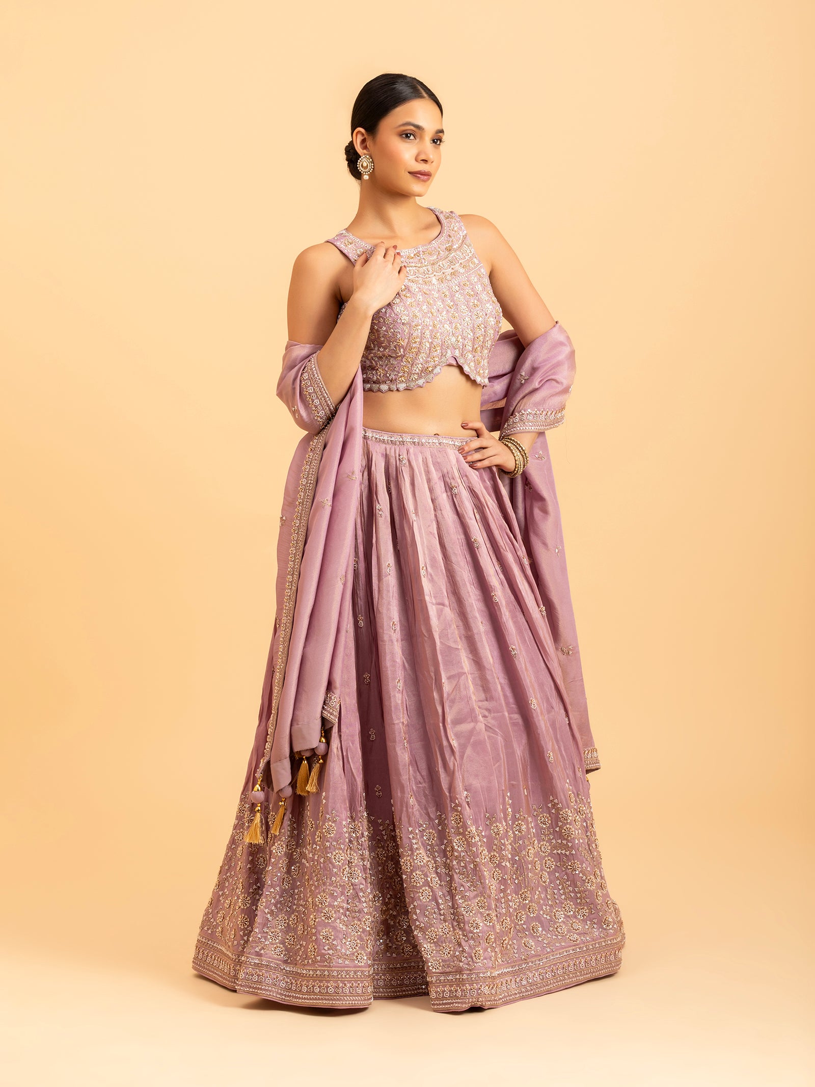 Mauve Orchid Embroidered Lehenga