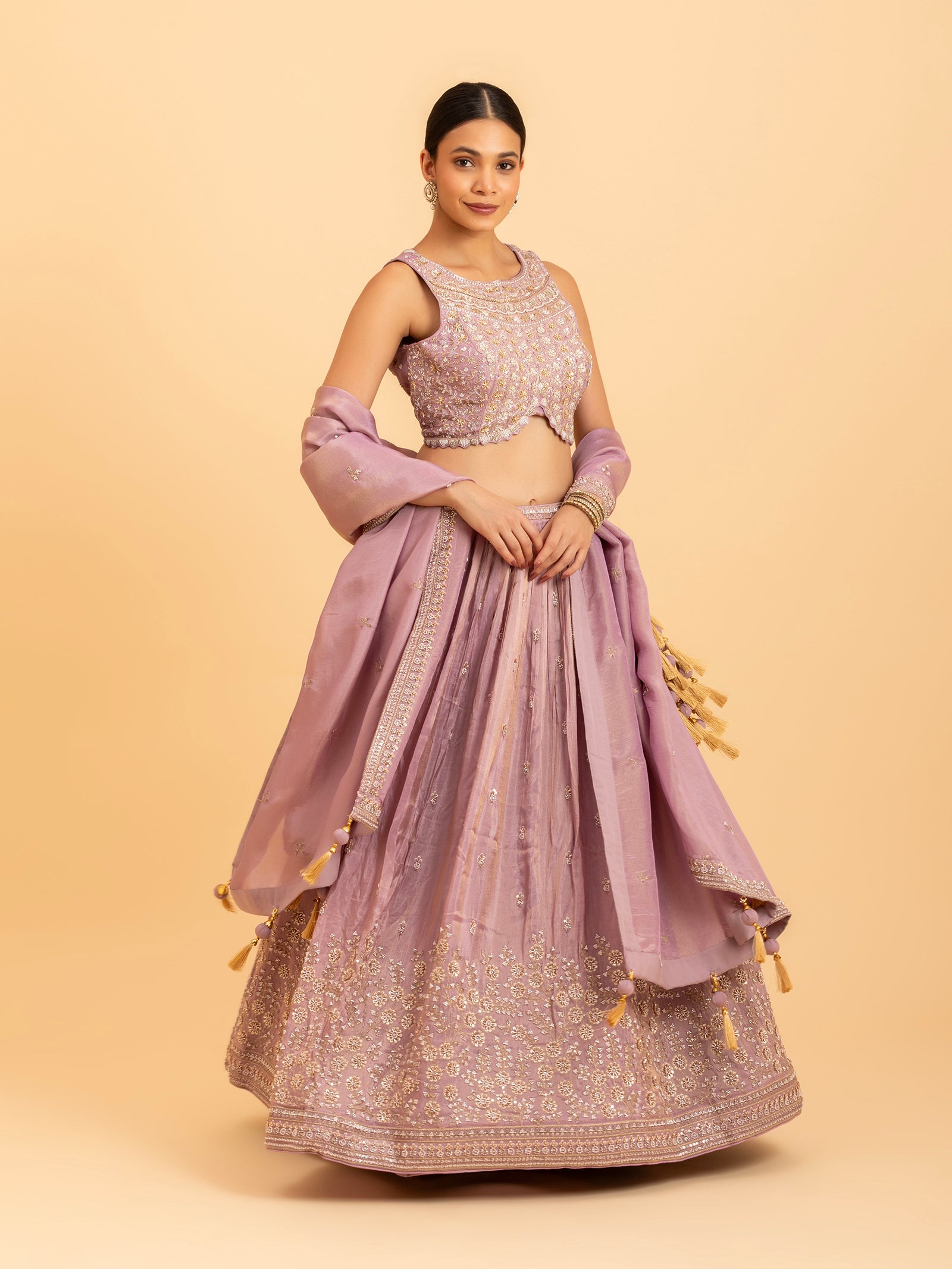 Mauve Orchid Embroidered Lehenga