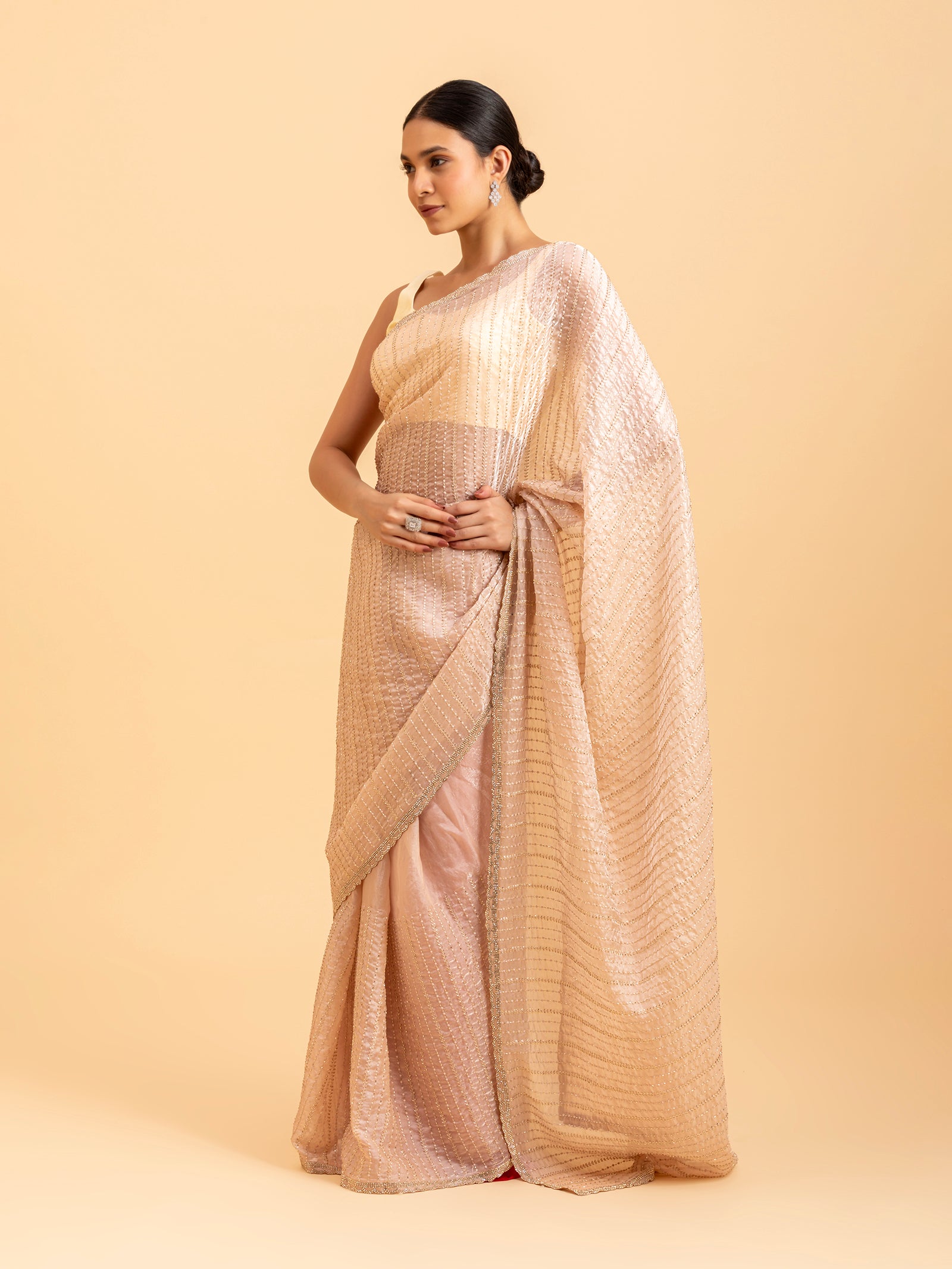 Champagne Gold Stripe Saree