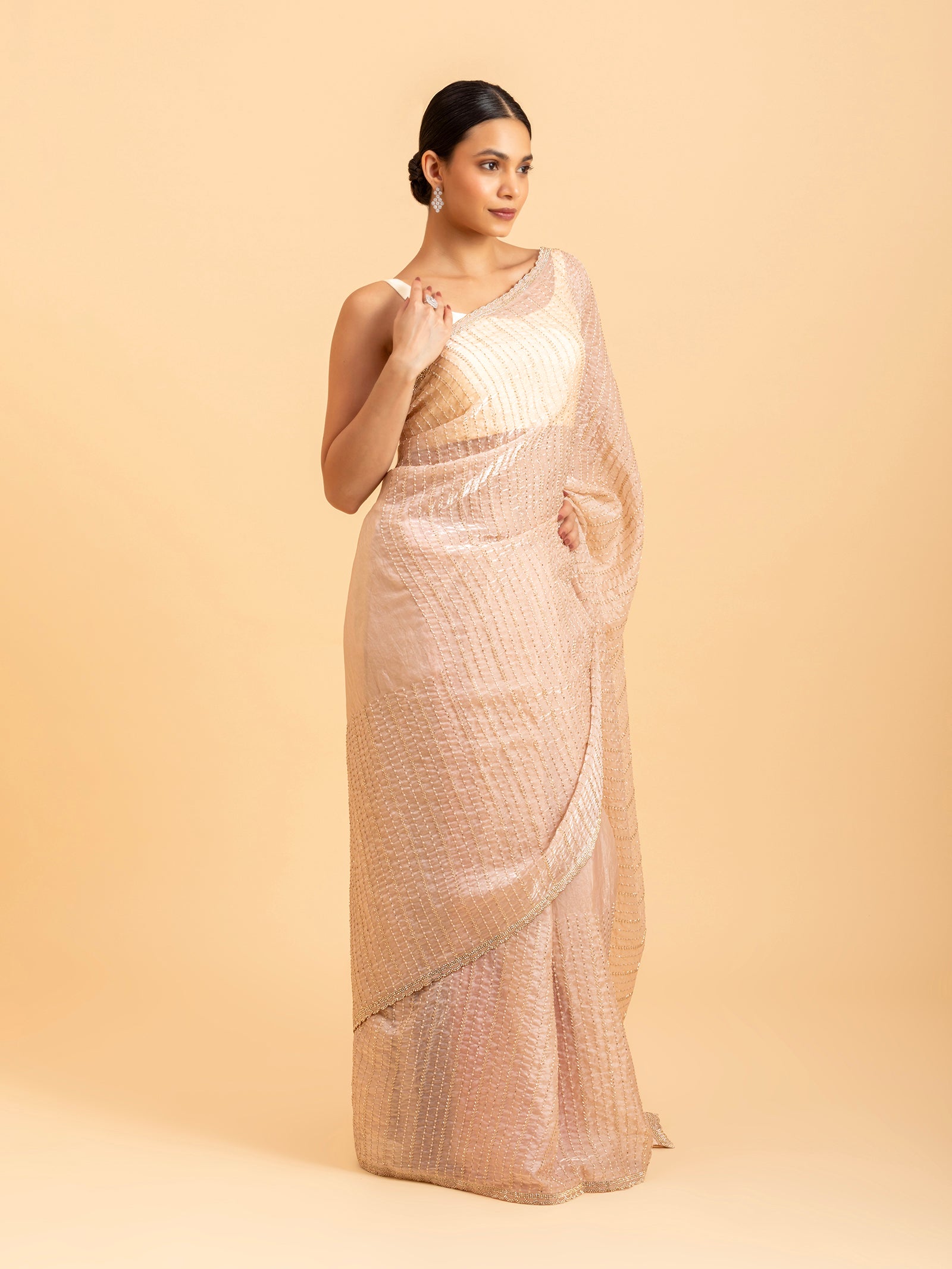 Champagne Gold Stripe Saree