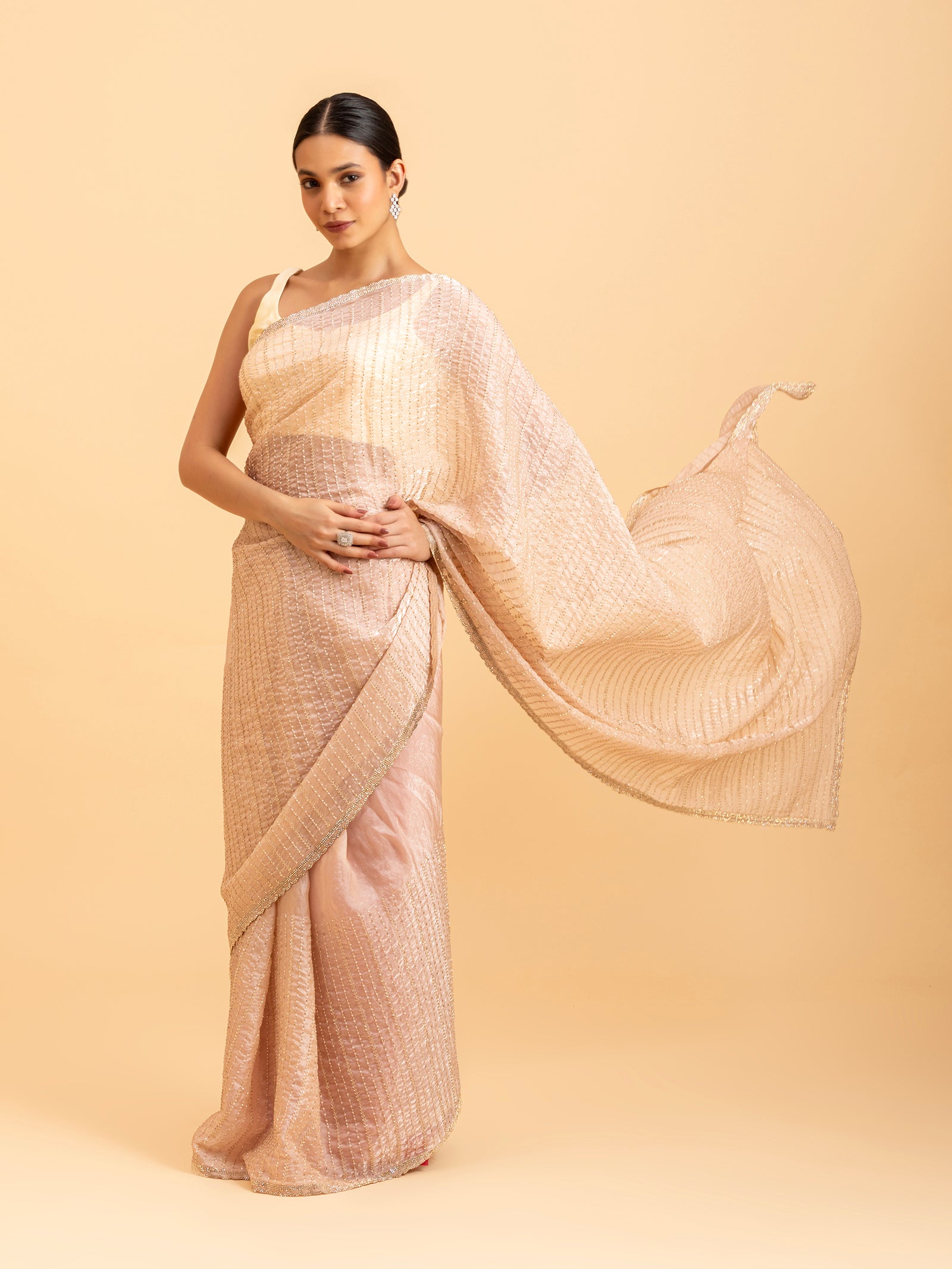 Champagne Gold Stripe Saree