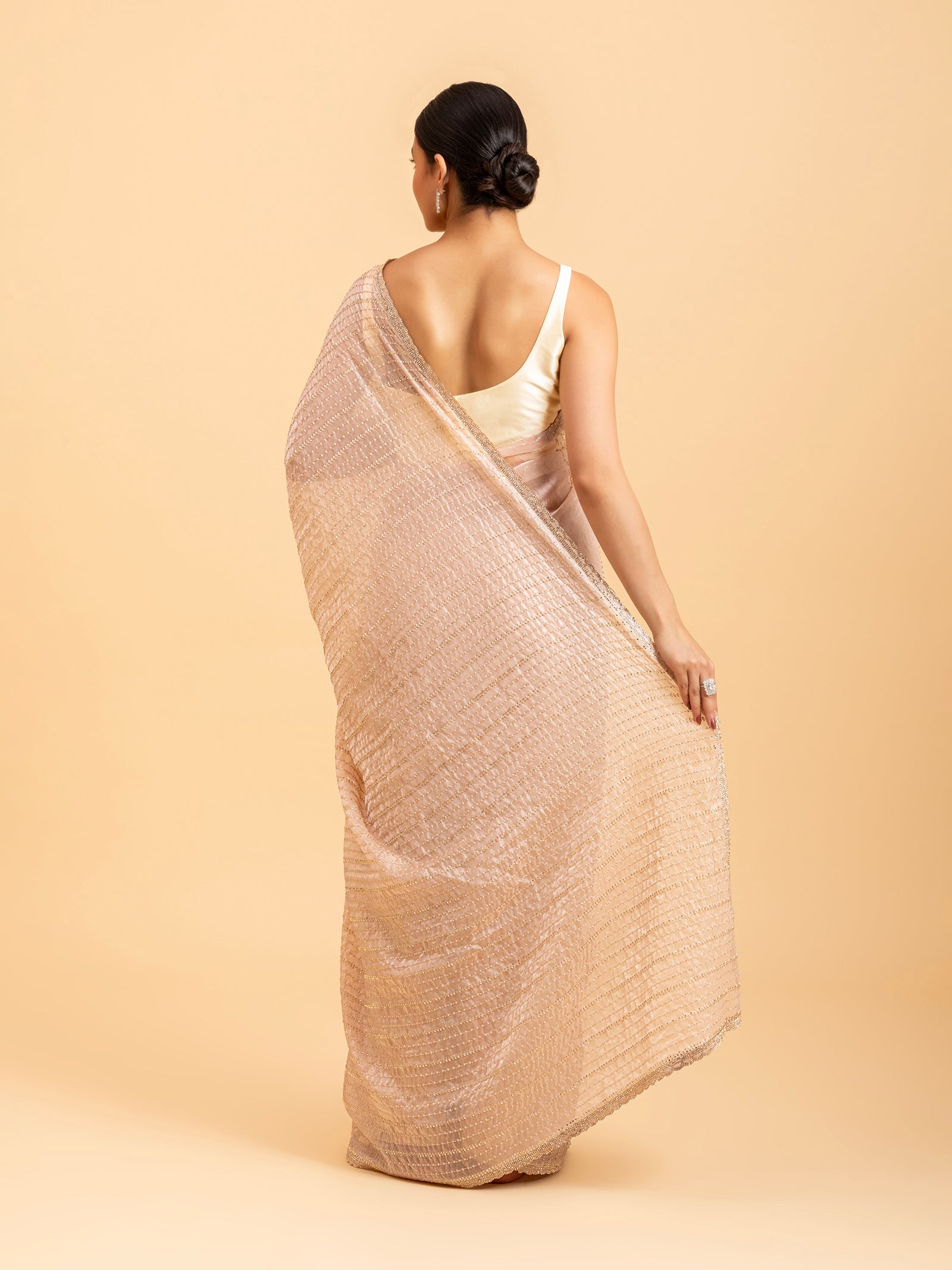 Champagne Gold Stripe Saree