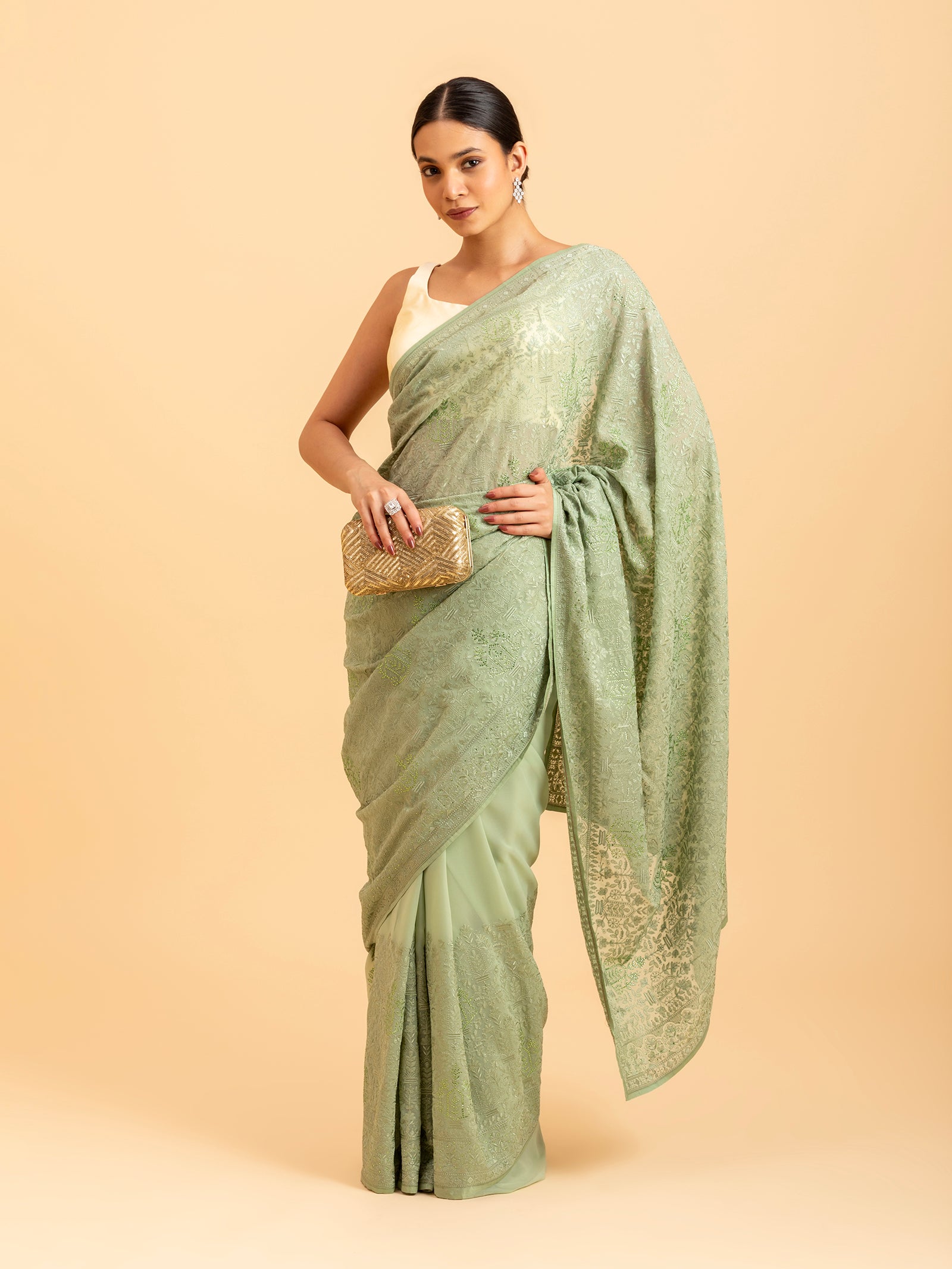 Sage Meadow Embroidery Saree