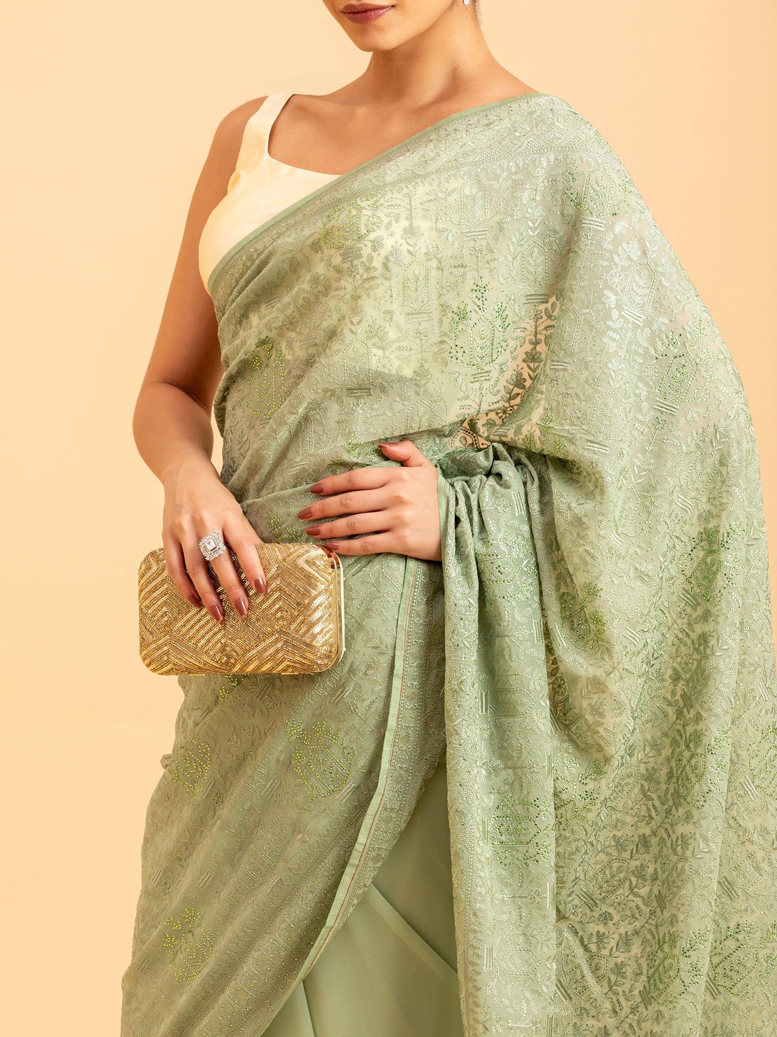 Sage Meadow Embroidery Saree