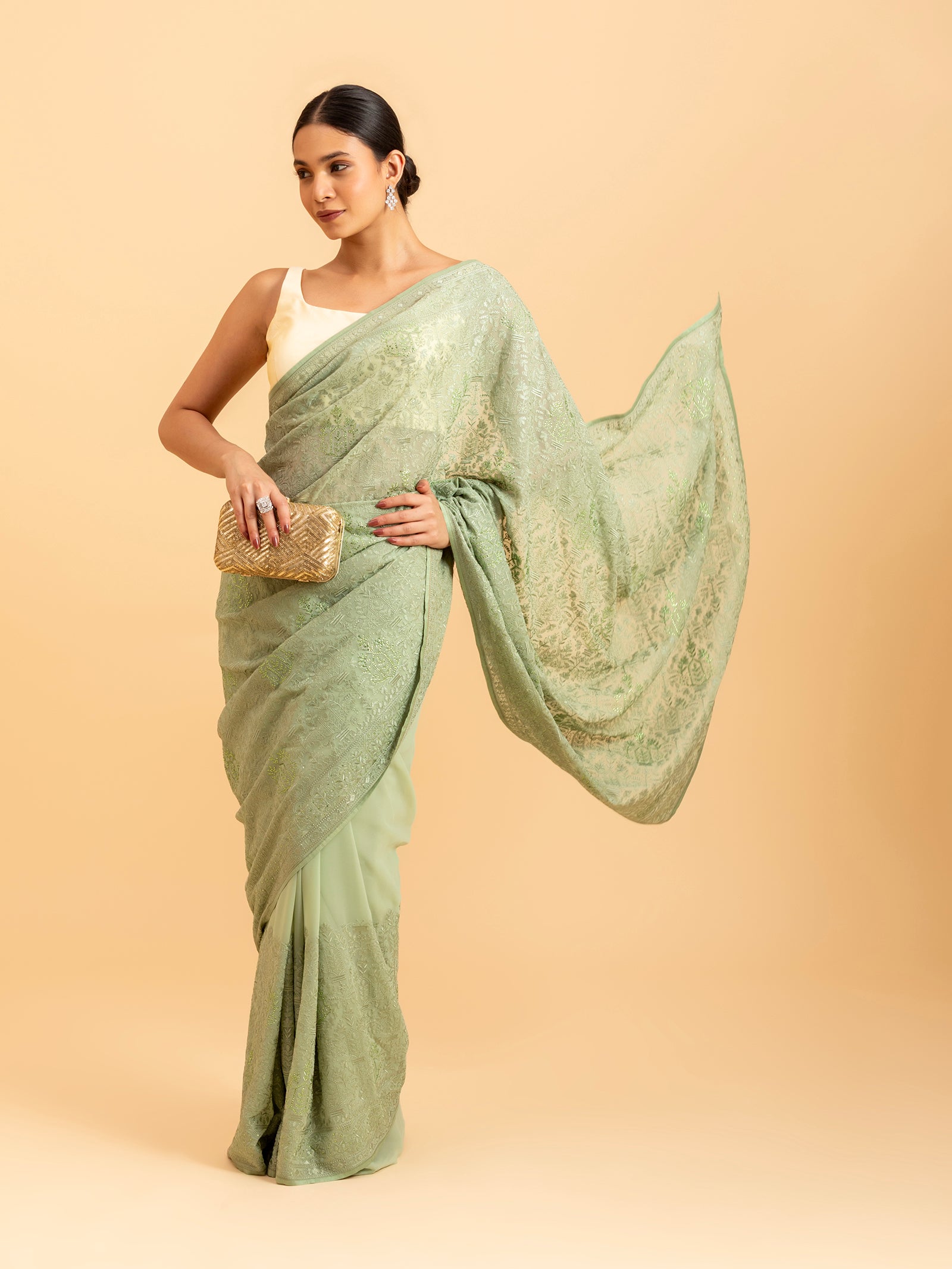 Sage Meadow Embroidery Saree