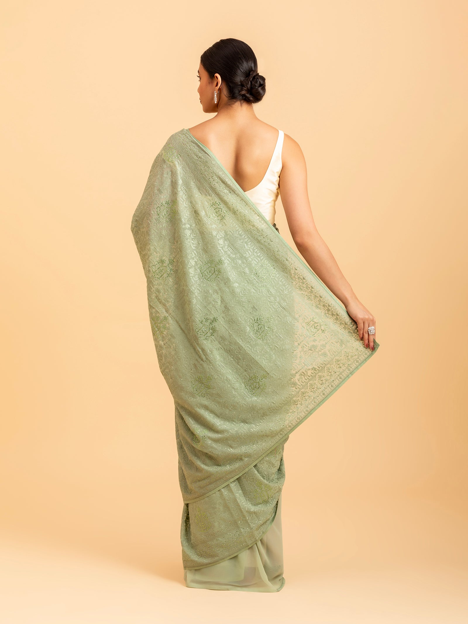 Sage Meadow Embroidery Saree