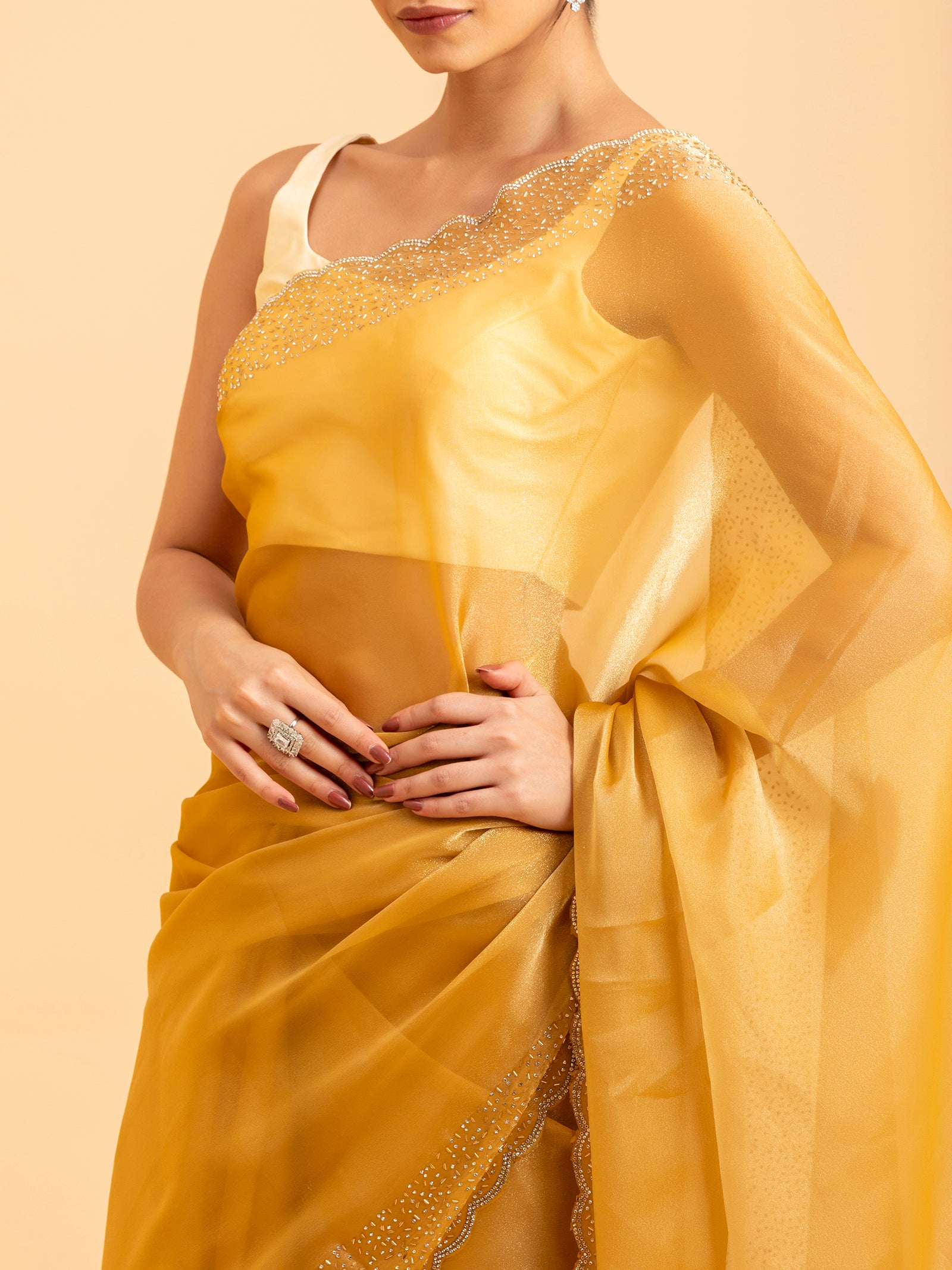 Honey Citrine Scalloped Saree