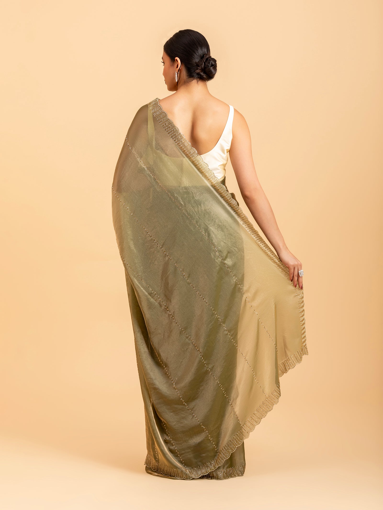 Olive Luster Scalloped Saree