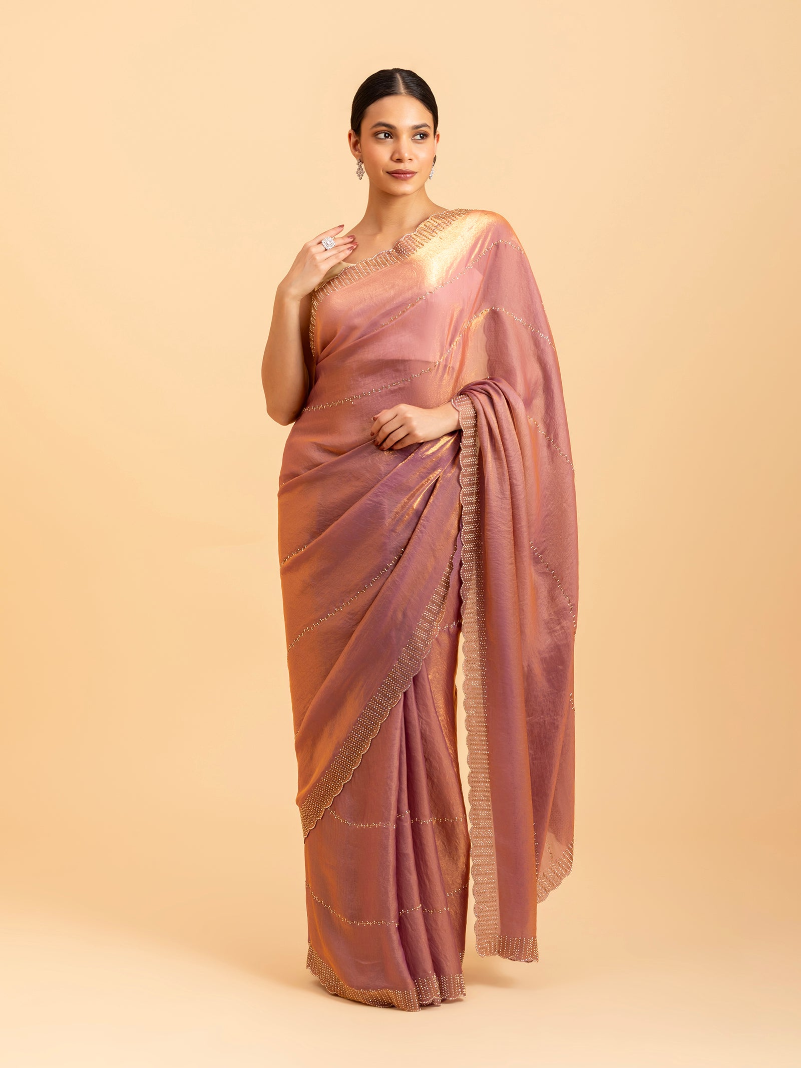 Rose Copper Luster Scalloped Saree