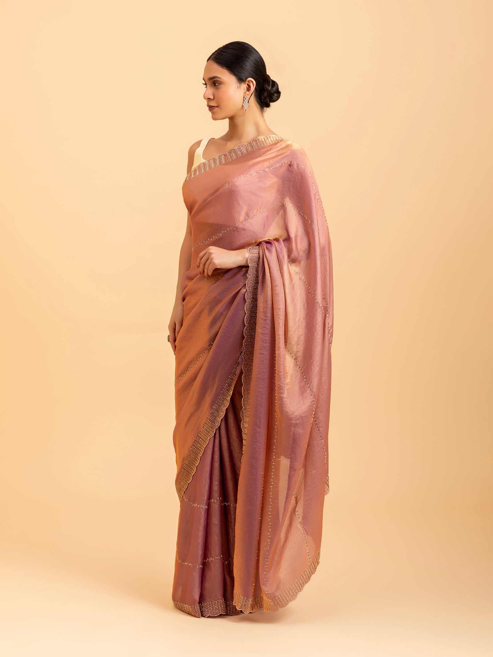 Rose Copper Luster Scalloped Saree