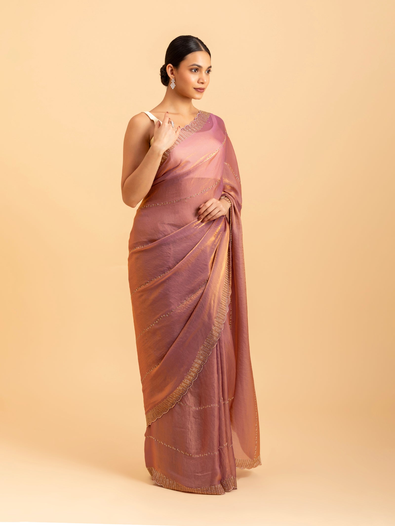 Rose Copper Luster Scalloped Saree