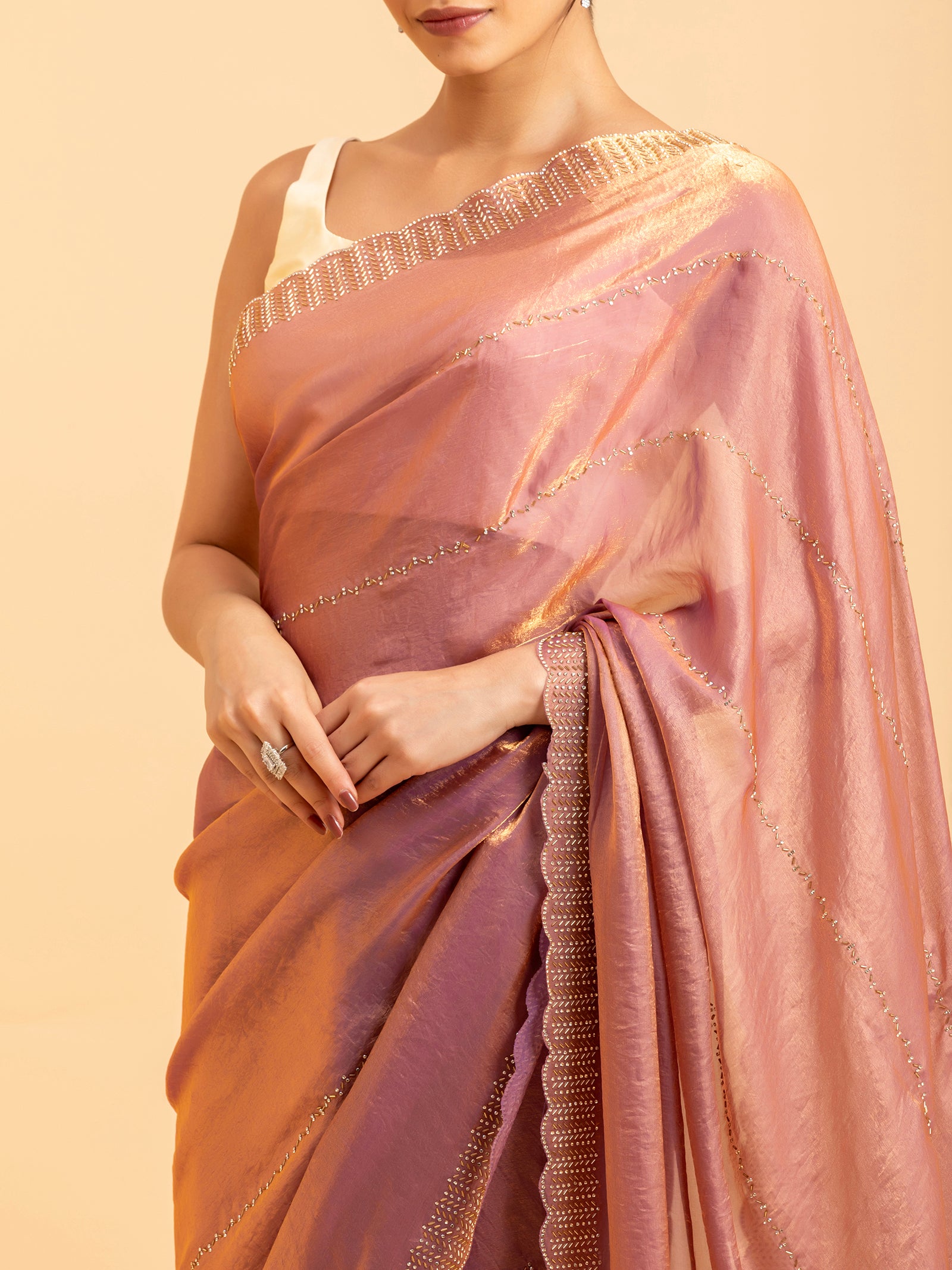 Rose Copper Luster Scalloped Saree