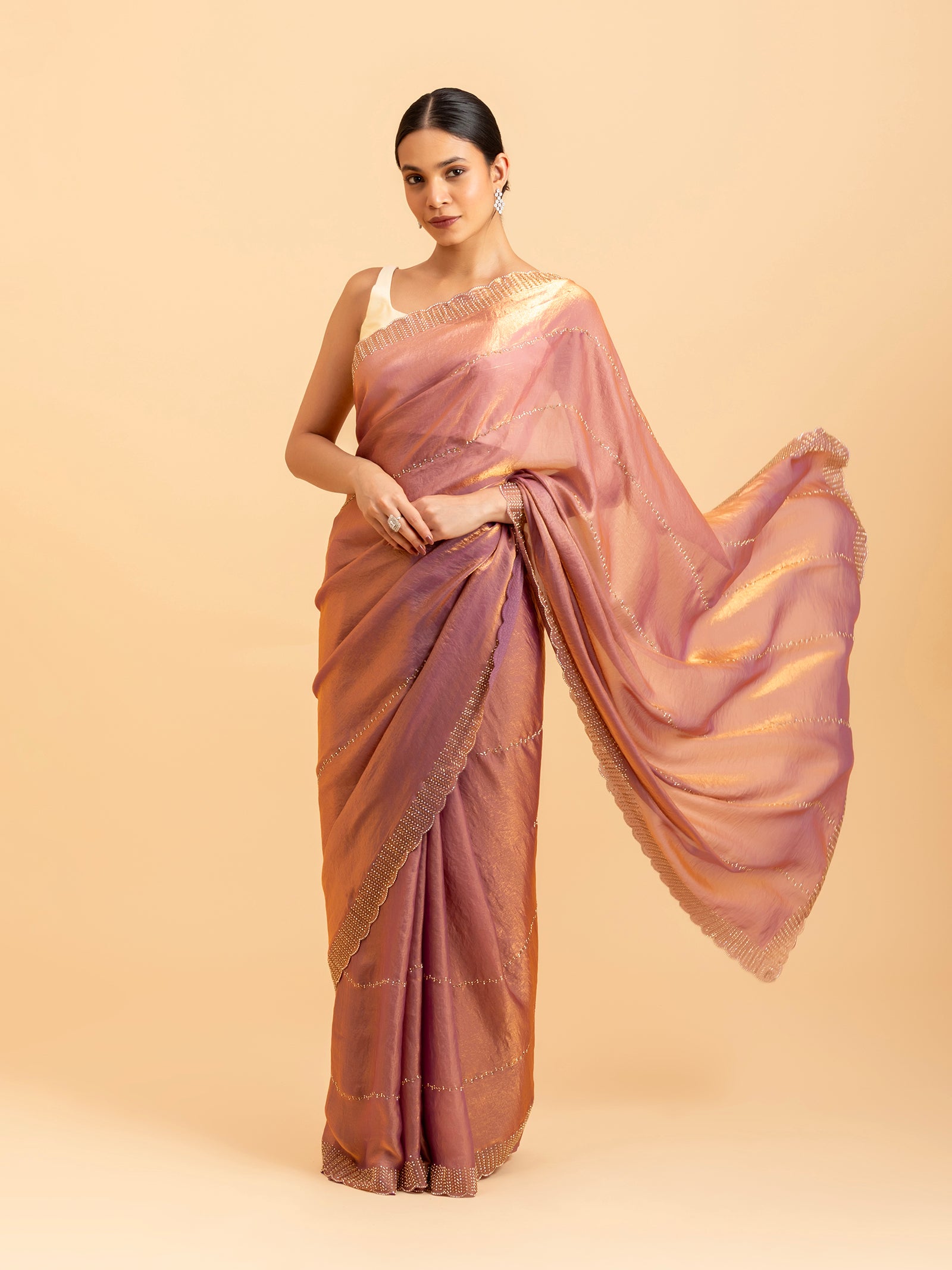 Rose Copper Luster Scalloped Saree