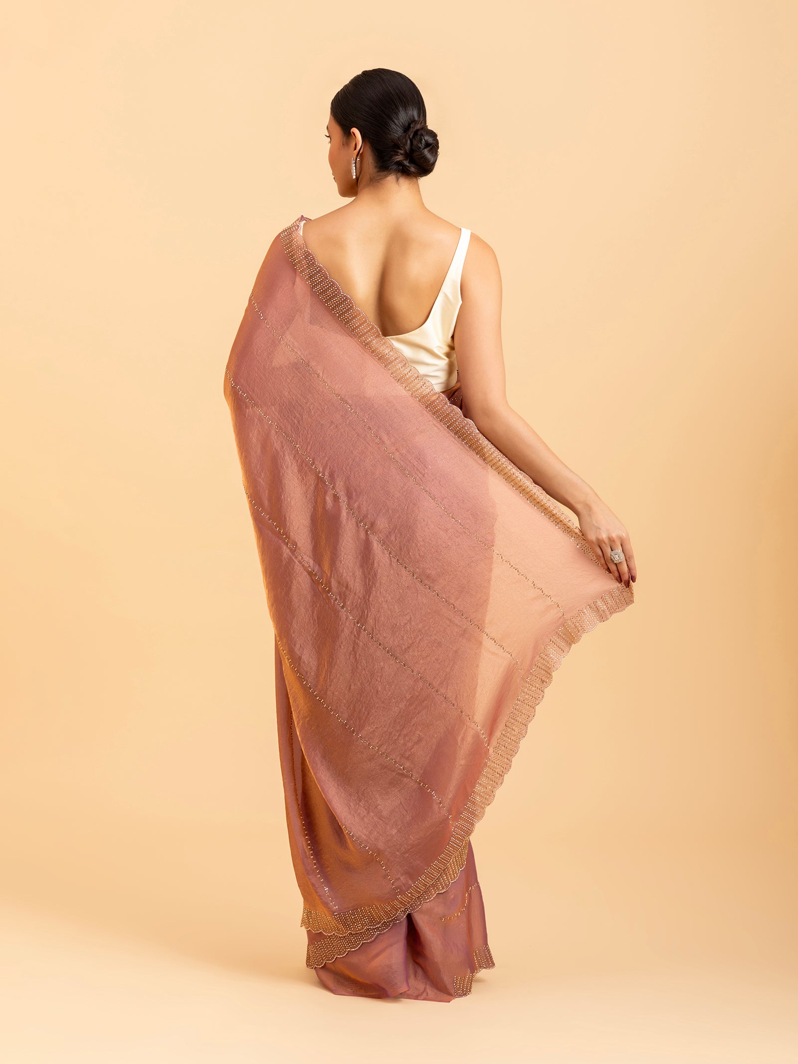 Rose Copper Luster Scalloped Saree