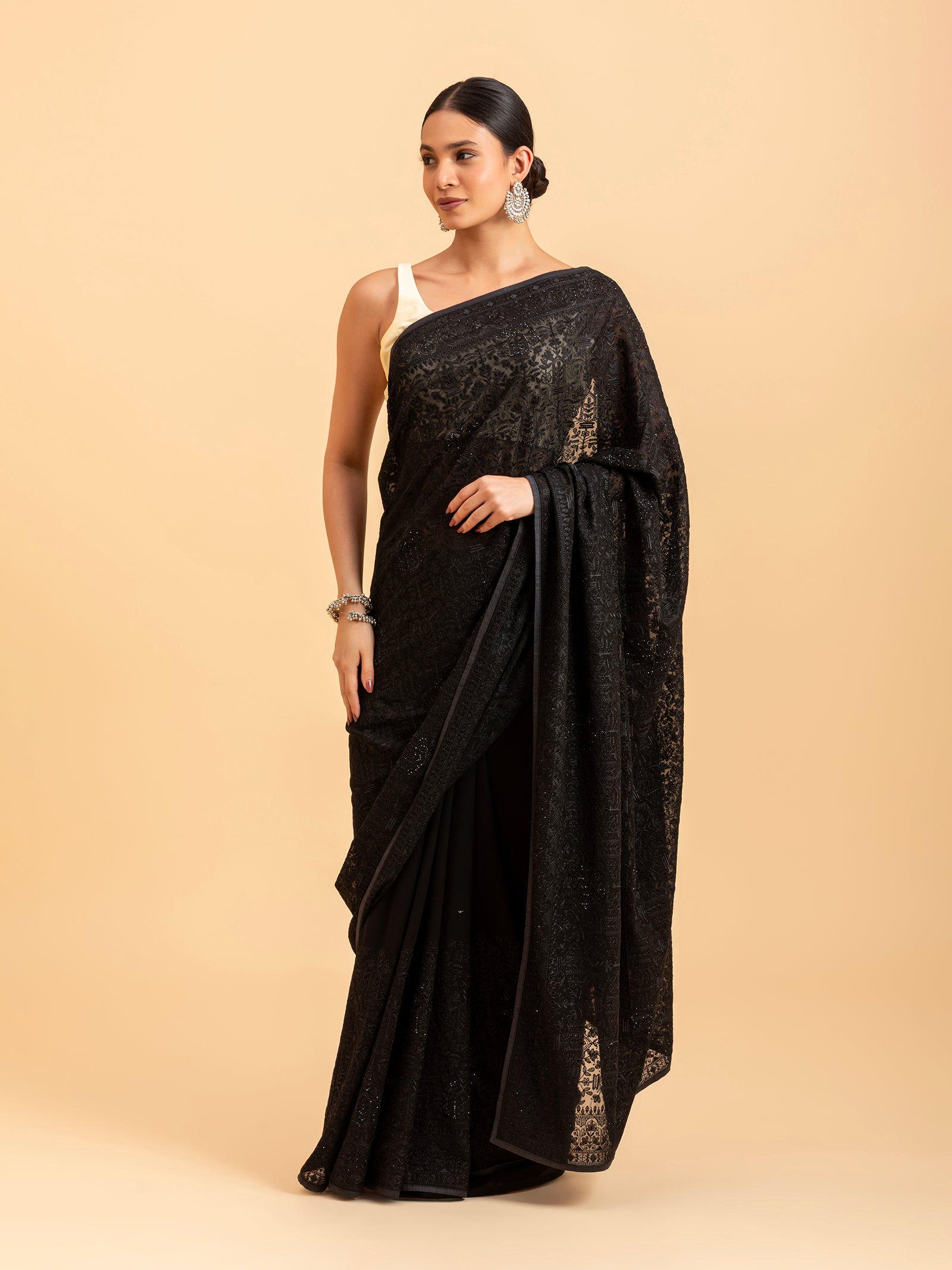 Noir Botanical Shadow Saree