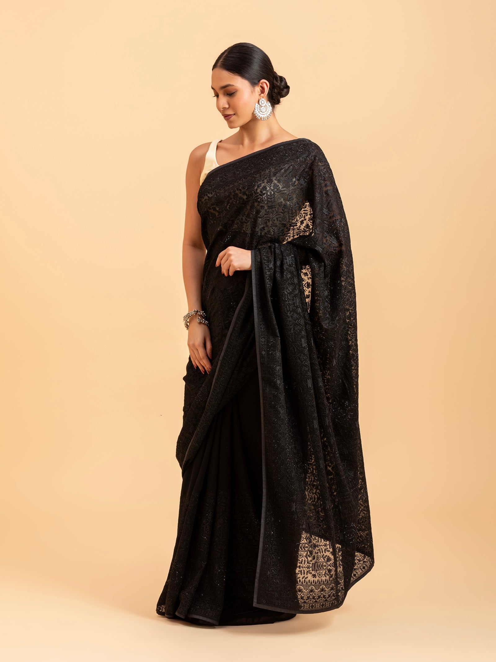 Noir Botanical Shadow Saree