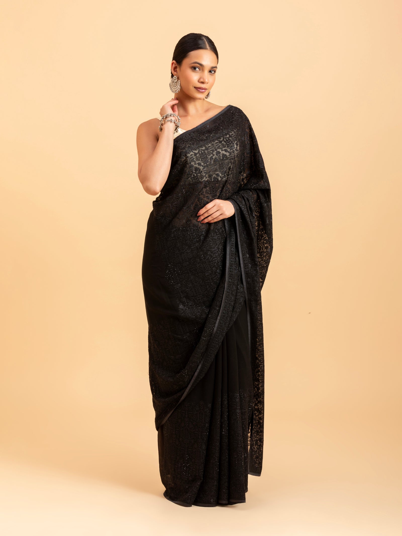 Noir Botanical Shadow Saree