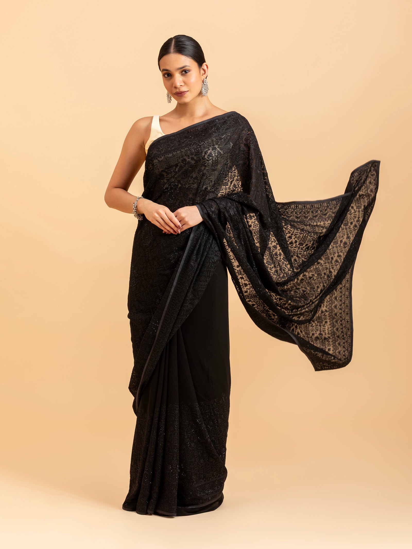 Noir Botanical Shadow Saree
