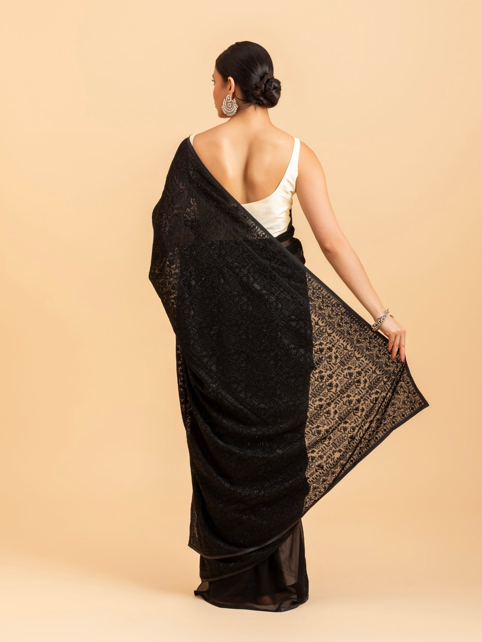 Noir Botanical Shadow Saree