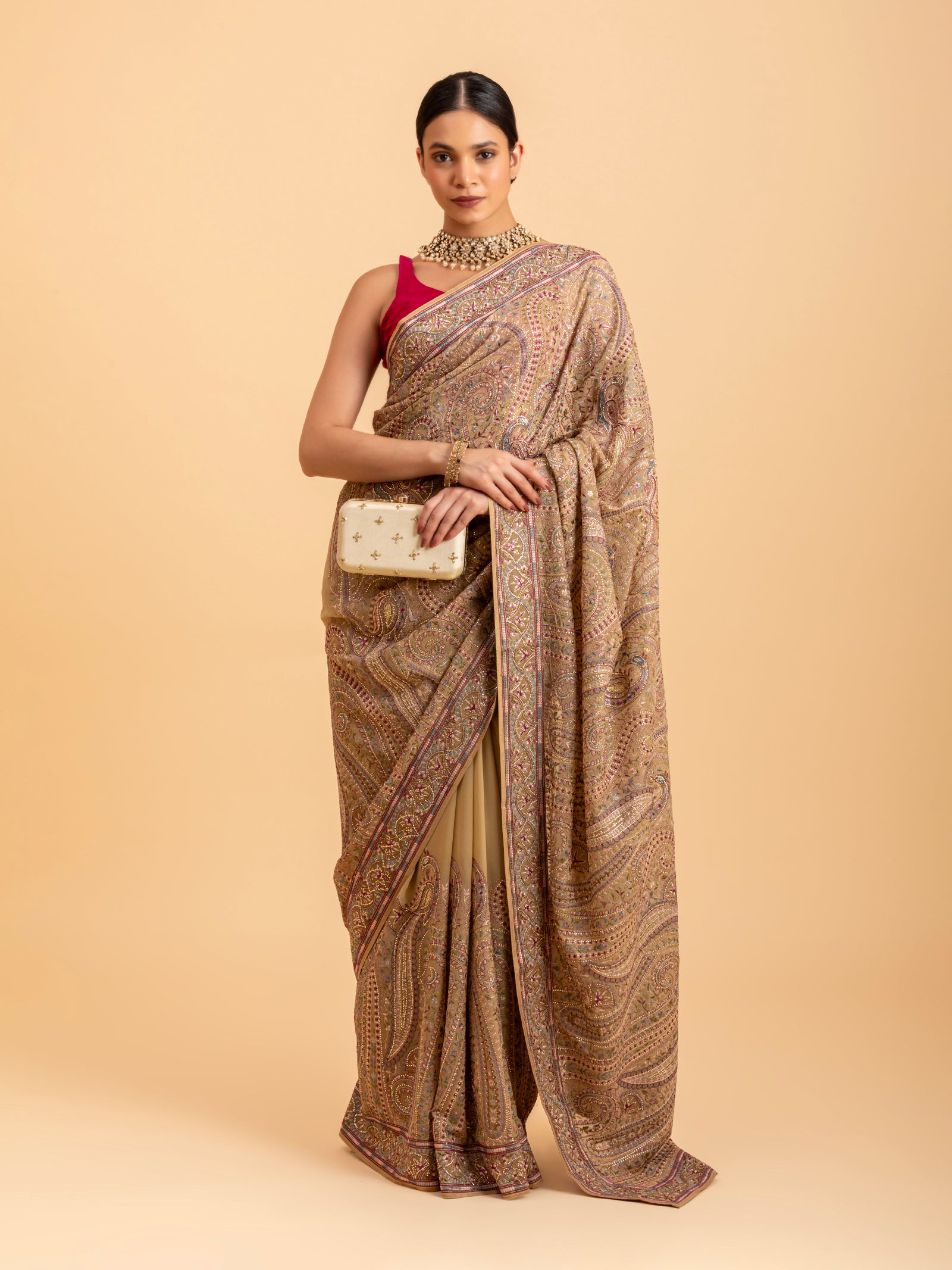 Honeyed Sandstone Paisley Tapestry Saree
