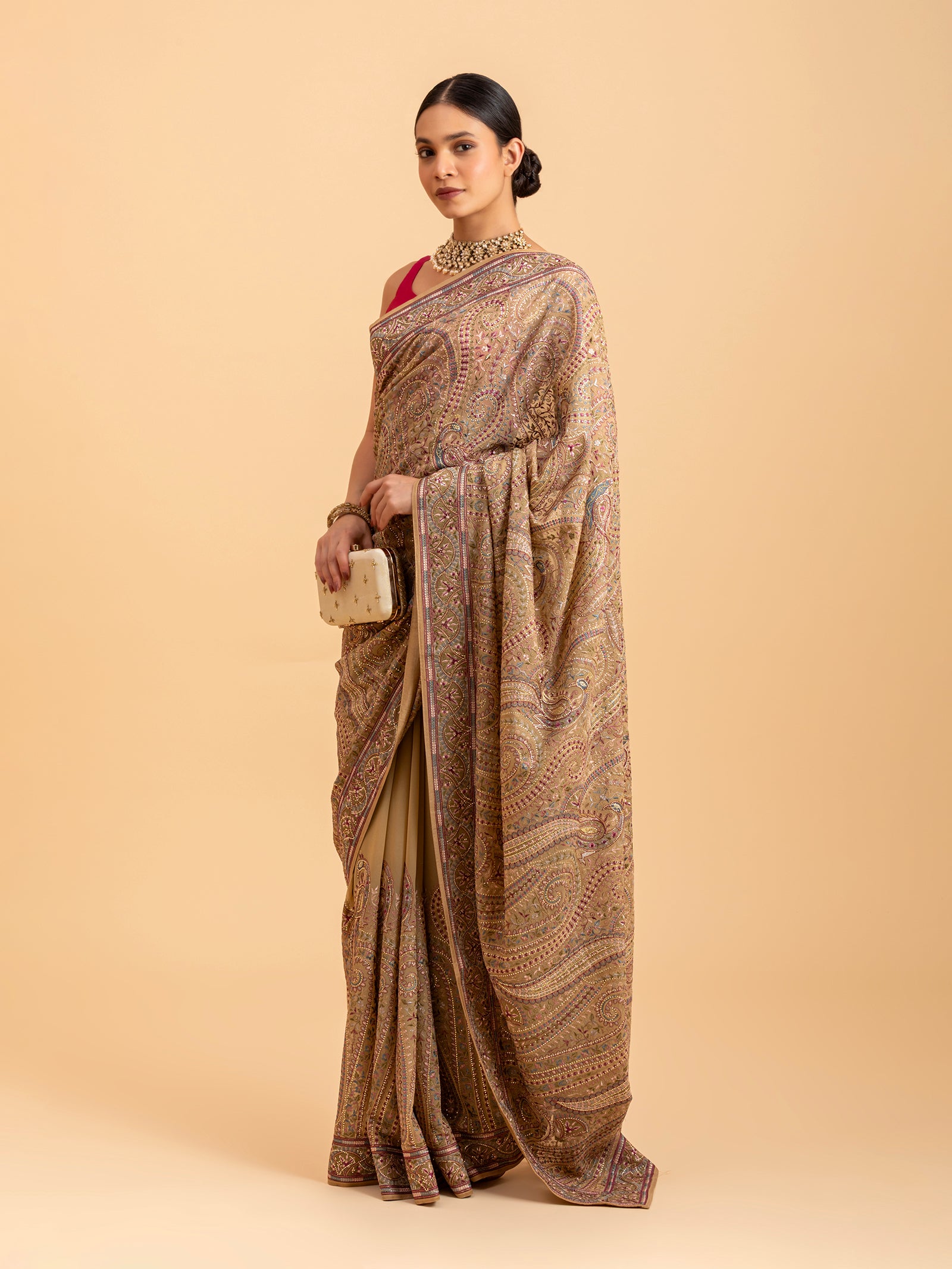 Honeyed Sandstone Paisley Tapestry Saree