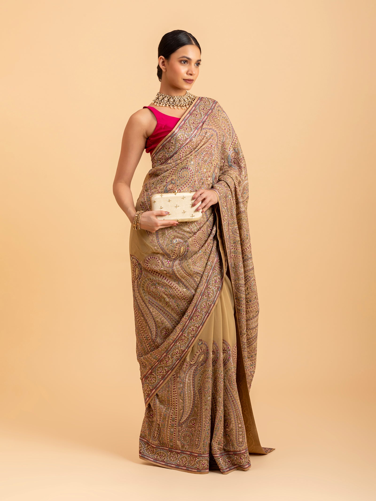 Honeyed Sandstone Paisley Tapestry Saree