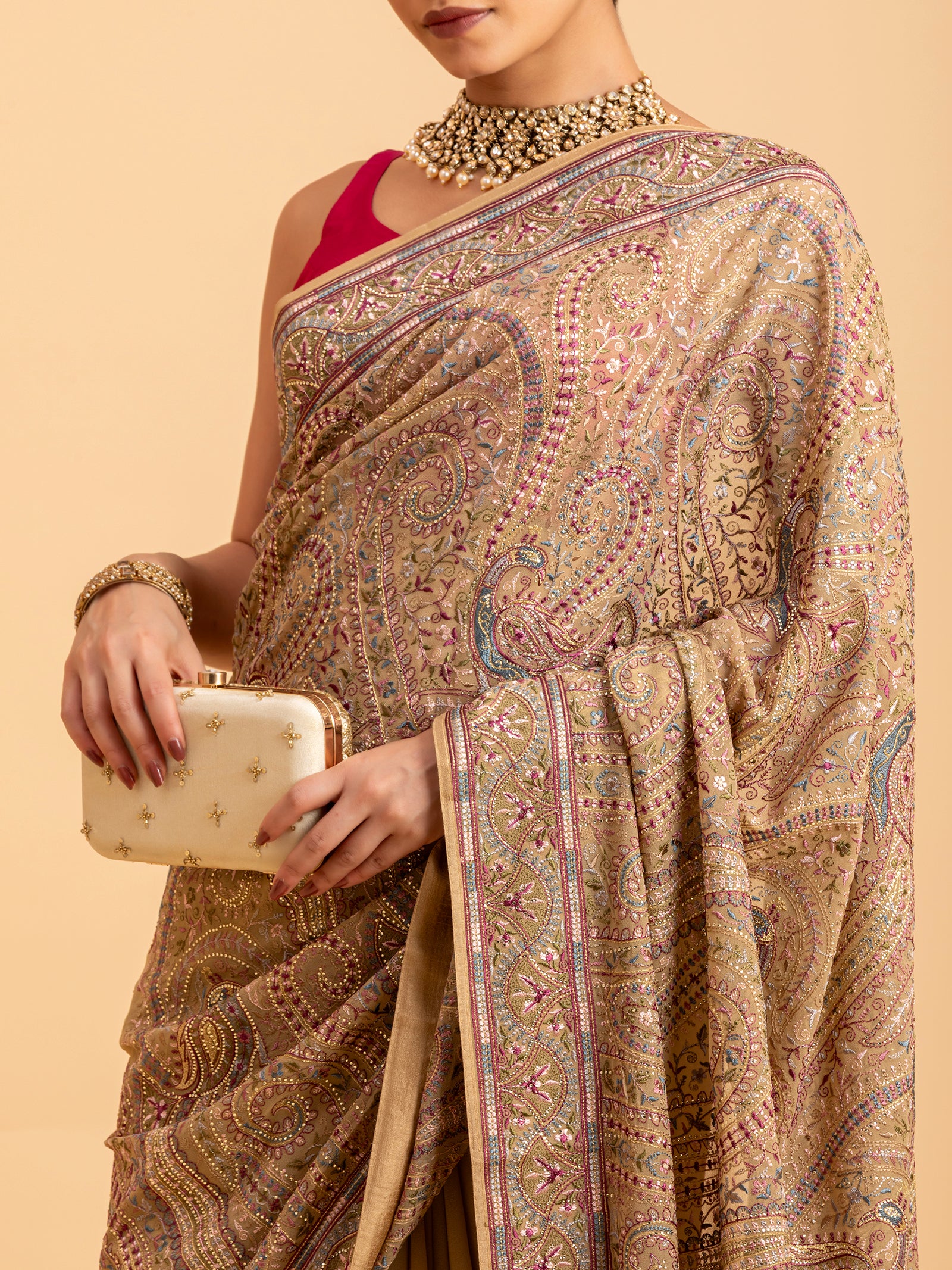 Honeyed Sandstone Paisley Tapestry Saree