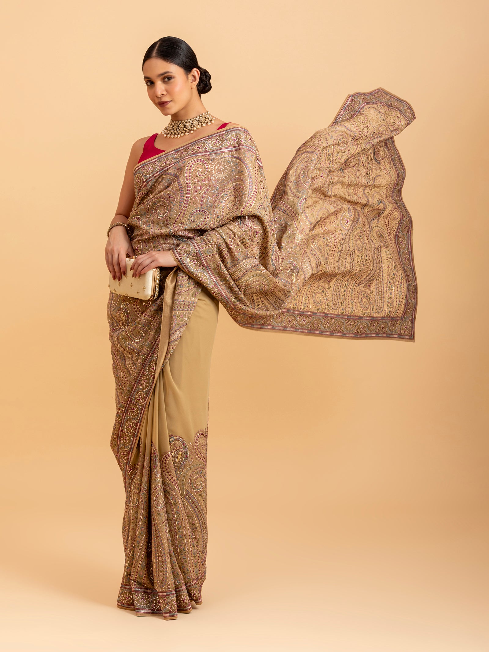 Honeyed Sandstone Paisley Tapestry Saree